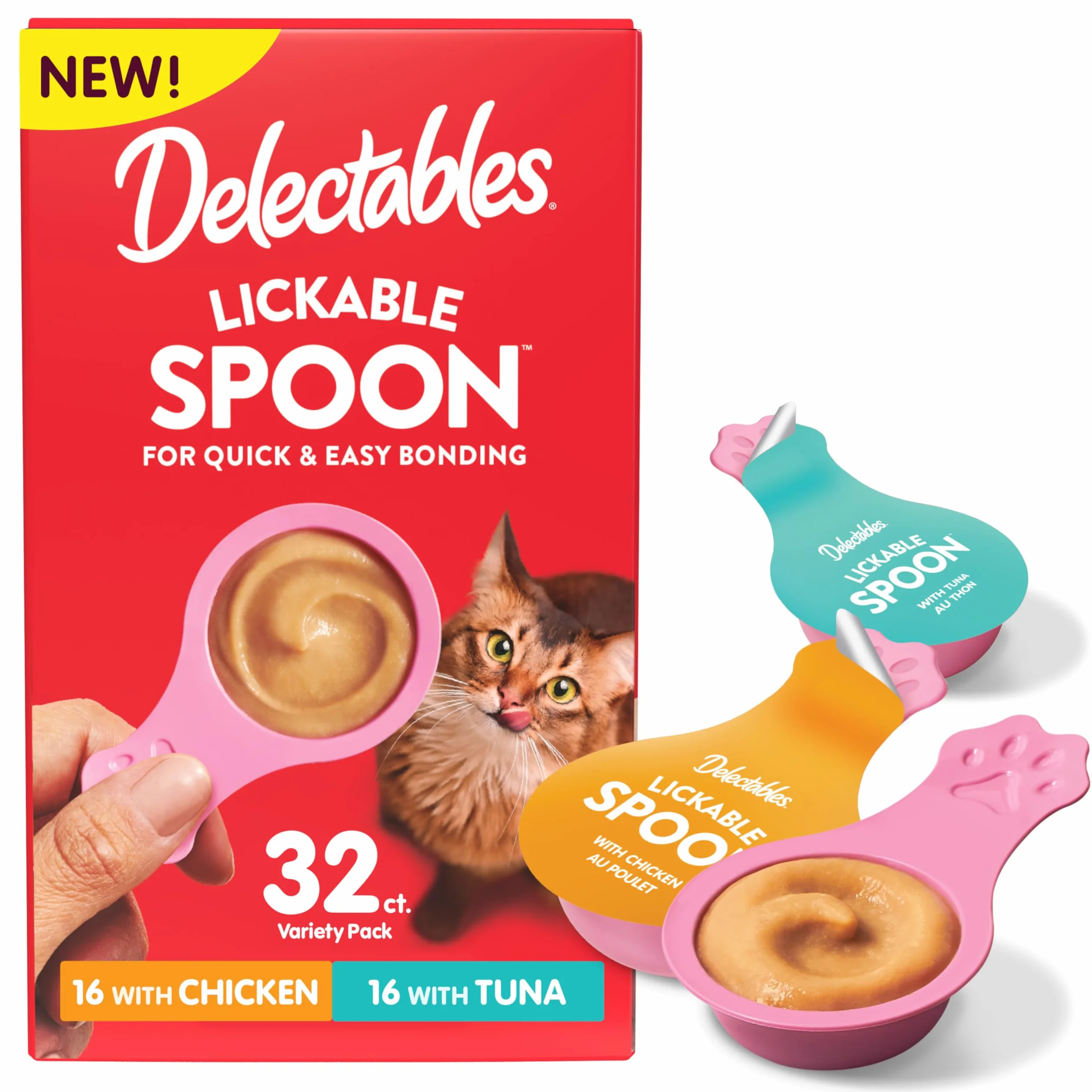Delectables Lizalna łyżka, mokre smakołyki dla kotów, wyprodukowane z prawdziwego kurczaka i tuńczyka, kremowe puree, czyste i szybkie, bez zbóż, bez dodatkowych wypełniaczy, bez dodatkowych
