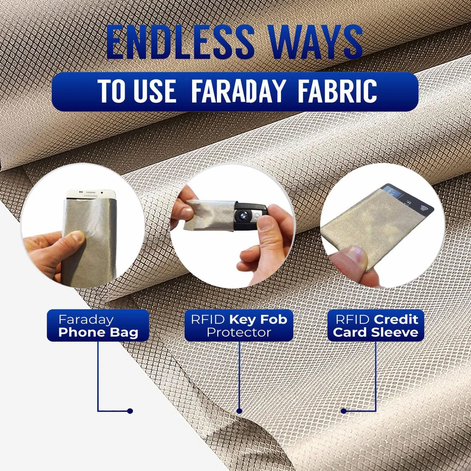 Ochrona EMF z tkaniny Faraday, ochrona przed promieniowaniem, tkanina ekranująca, bloki, sygnały Wi-Fi, telefon komórkowy, Bluetooth, RFID, EMF, RF, do kuchenek mikrofalowych/komputerowych, srebrna, 1