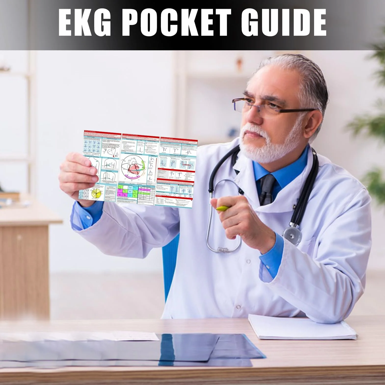 Kieszonkowy przewodnik EKG, karta kieszonkowa EKG, interpretacja rytmu EKG, dwustronna kompaktowa i przenośna karta referencyjna, karty pamięci ratowników medycznych, szybka interpretacja EKG Pocket