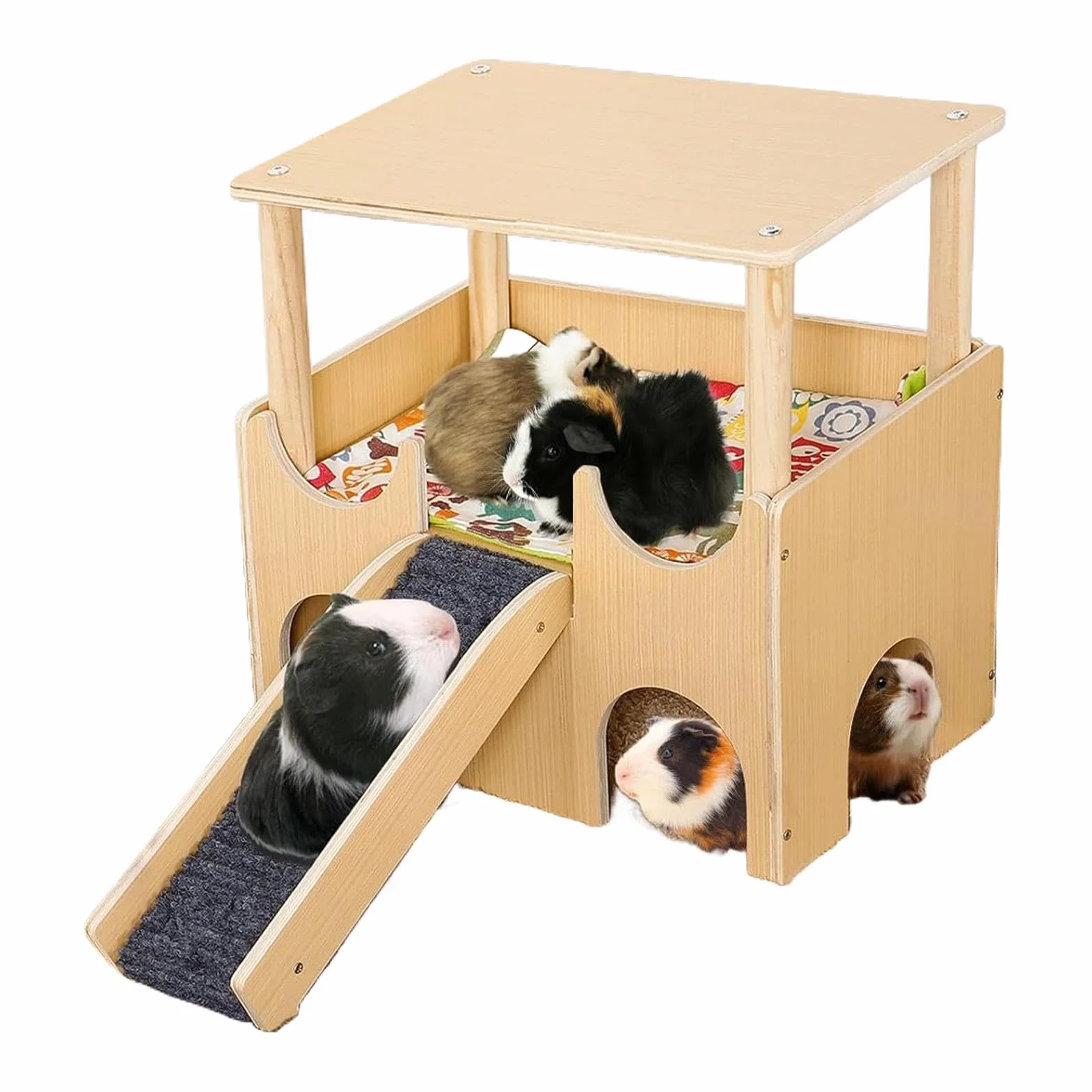 Drewniany domek dla chomików, dwuwarstwowy plac zabaw z drabiną, schronienie dla małych zwierząt, akcesoria dla szynszyli, królików, fretek, myszoskoczków, trwałego drewna, 1800 g