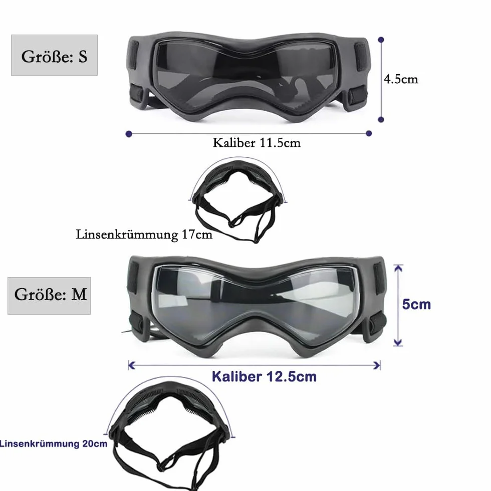 Voarge Okulary przeciwsłoneczne dla psów, okulary ochronne UV, okulary przeciwsłoneczne z regulowaną gumową taśmą, wiatroszczelne okulary motocyklowe dla psów, czarne, S