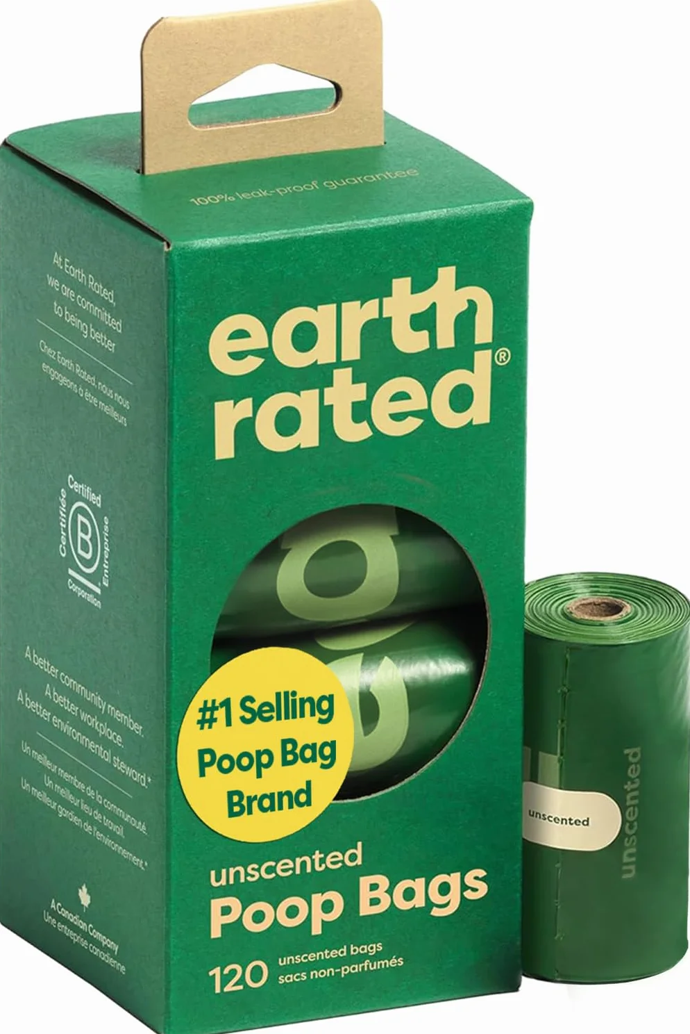 Earth Rated Woreczki na Psie Odchody, Gwarantowane Szczelne i Bardzo Grube Worki na Odpady jako Rolki Uzupełniające dla Psów, Bezzapachowe, 120 Sztuk