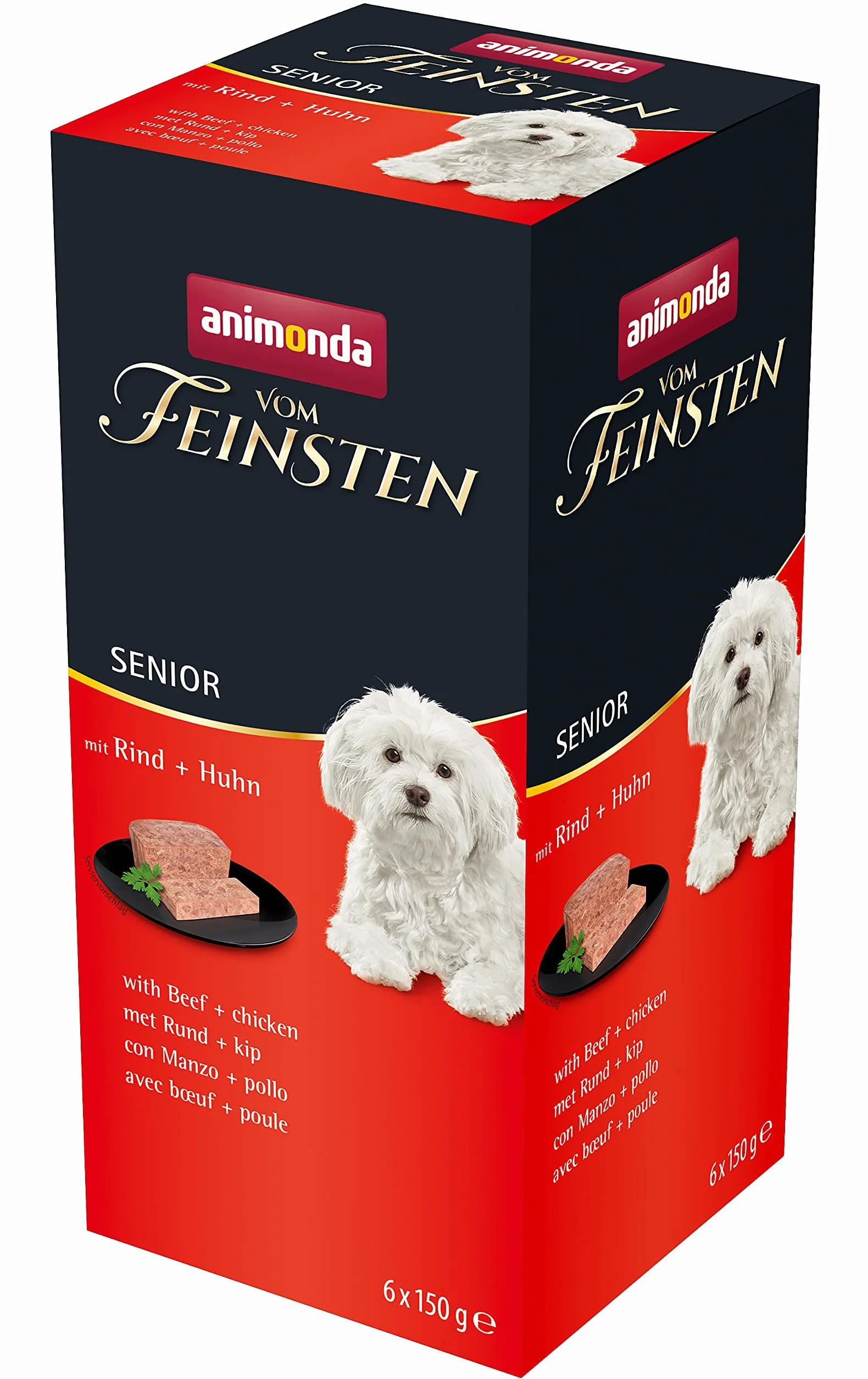 animonda vom Feinsten Senior karma dla psów z wołowiną i kurczakiem (6 x 150 g), karma dla psów od 7 lat, bez zbóż, bez cukru, ze świeżymi, mięsistymi składnikami