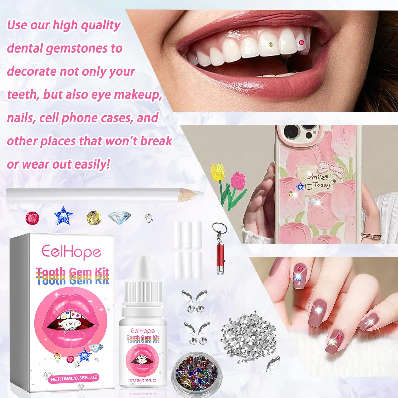 Genialne zęby Brokat Zęby Zestaw Brokatów Ząb Ząb Tooth Gems Zestaw Brokatów DIY Zęby Klejnoty Zęby Brokat Zęby Zestaw Połysków Do Połysków Klejnotów Z 1445 szt. Gem Tooth Gem
