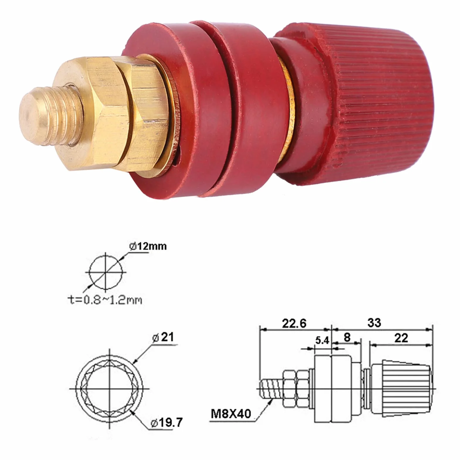 2 sztuki Słupek do bindowania Typ 55 Mosiężny regulator napięcia Listwa zaciskowa Czerwono-czarna Gwint M8 0V-380V 200A