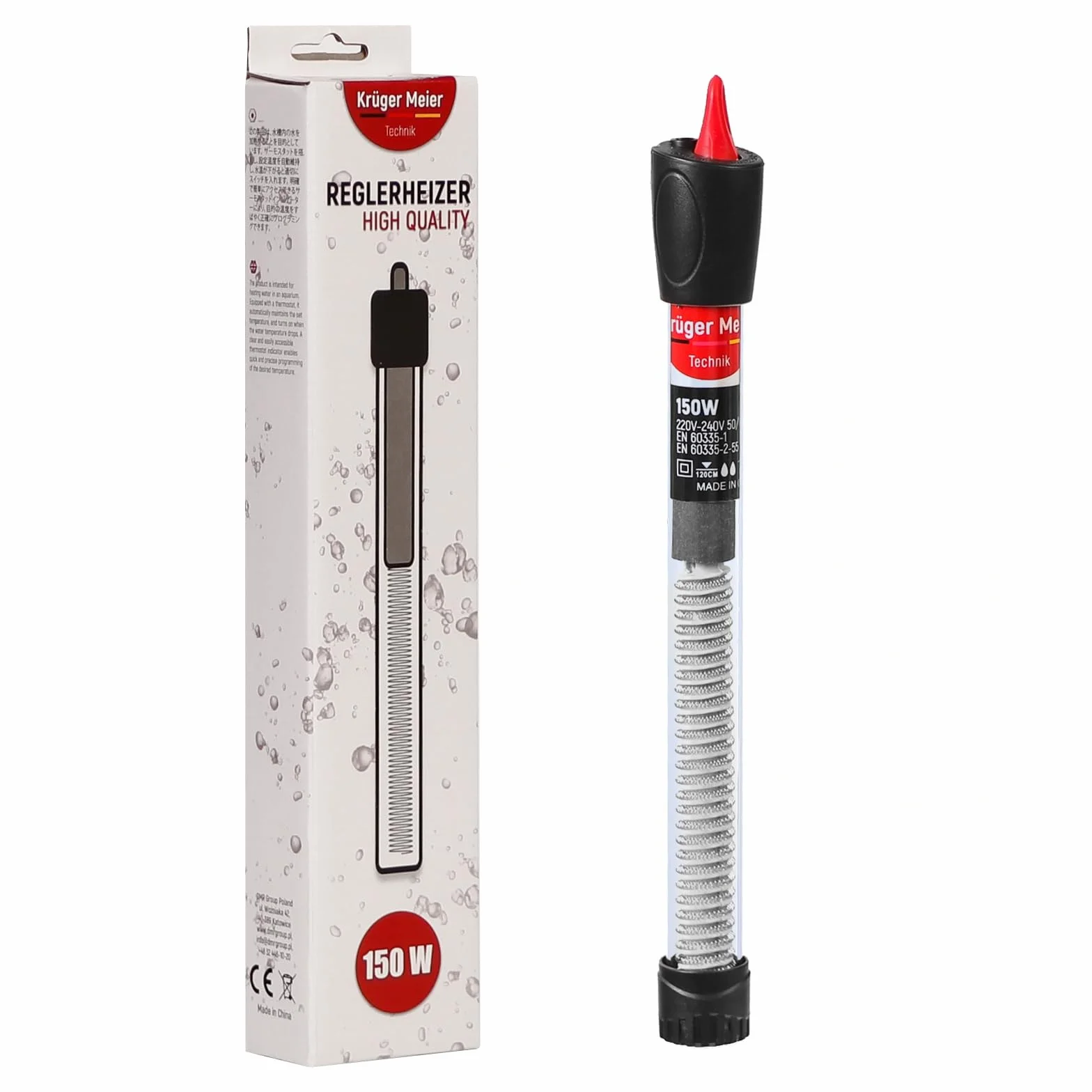 Kruger Meier Reglerheizer 150W – Grzałka z Termostatem do Akwarium, Precyzyjna, Szklana