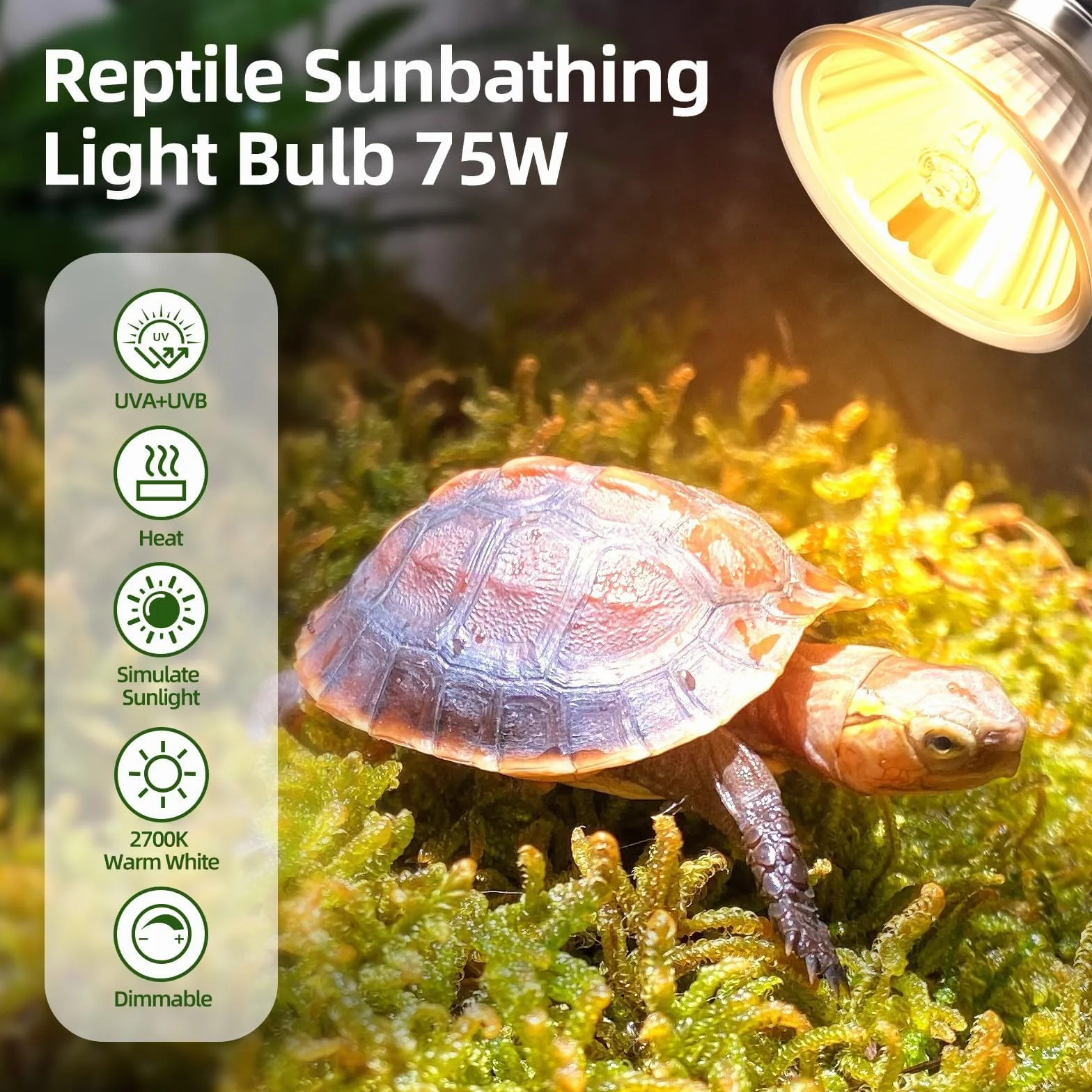 UVB żarówka żółwia E27 75 W, ściemnialna lampa grzewcza do terrarium, AC 220 V, UV lampa punktowa ciepła biel 2700 K dla żółwia Hermann jaszczurka wąż, zestaw 4 sztuk