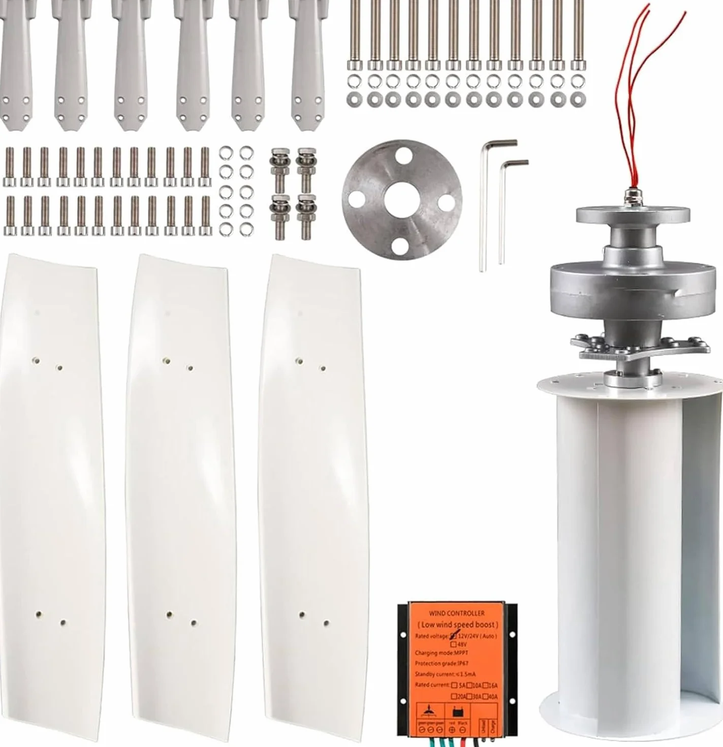 Zestaw generatora turbiny wiatrowej 5000 W, 12 V 24 V 48 V 220 V przenośny pionowy zestaw generatora turbiny wiatrowej, 3-łopatkowy zestaw generatora wiatrowego z regulatorem ładowania,48V