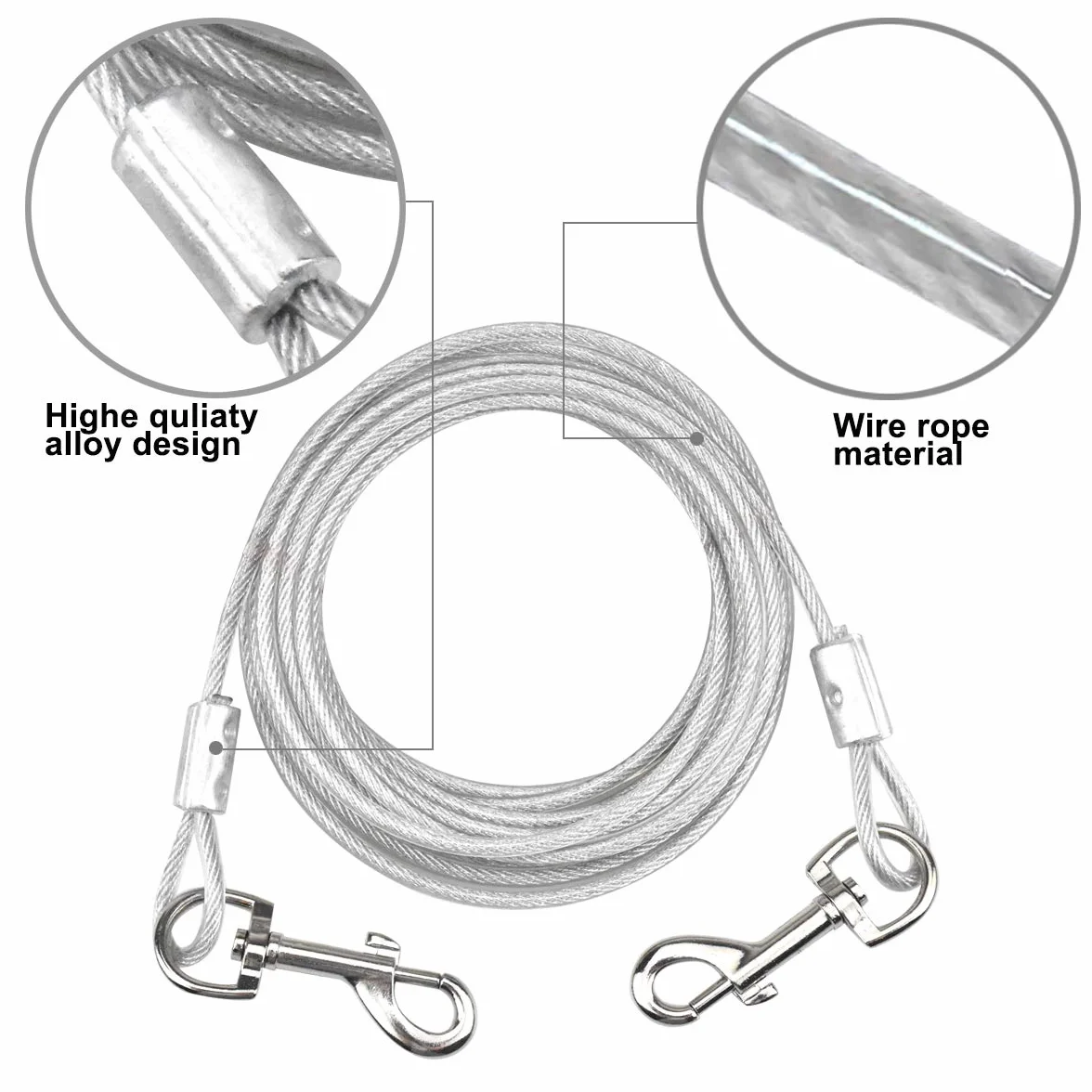 Jinlaili 5 m (5 m) Tie Out Cables dla psów, dla zwierząt domowych, dla małych średnich lub dużych psów (biały)