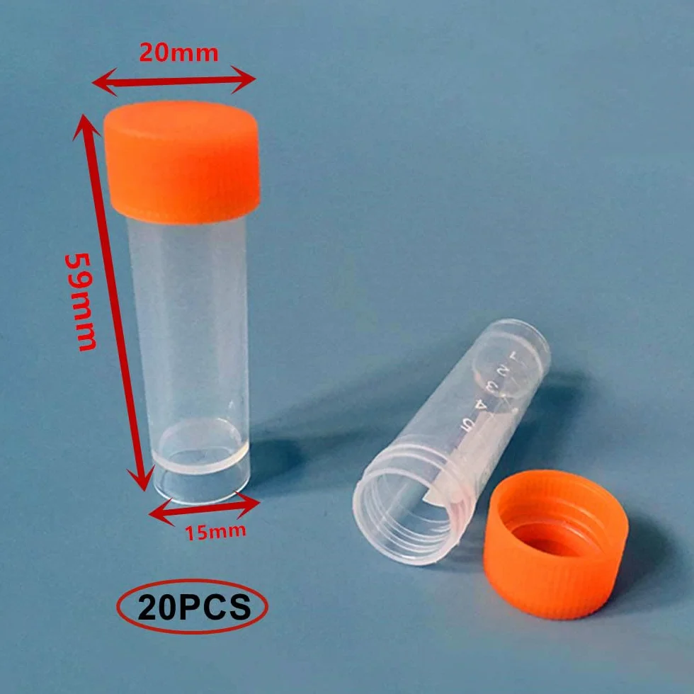Plastikowe probówki 5 ml z pokrywką, stopniowane, 35 sztuk do laboratorium