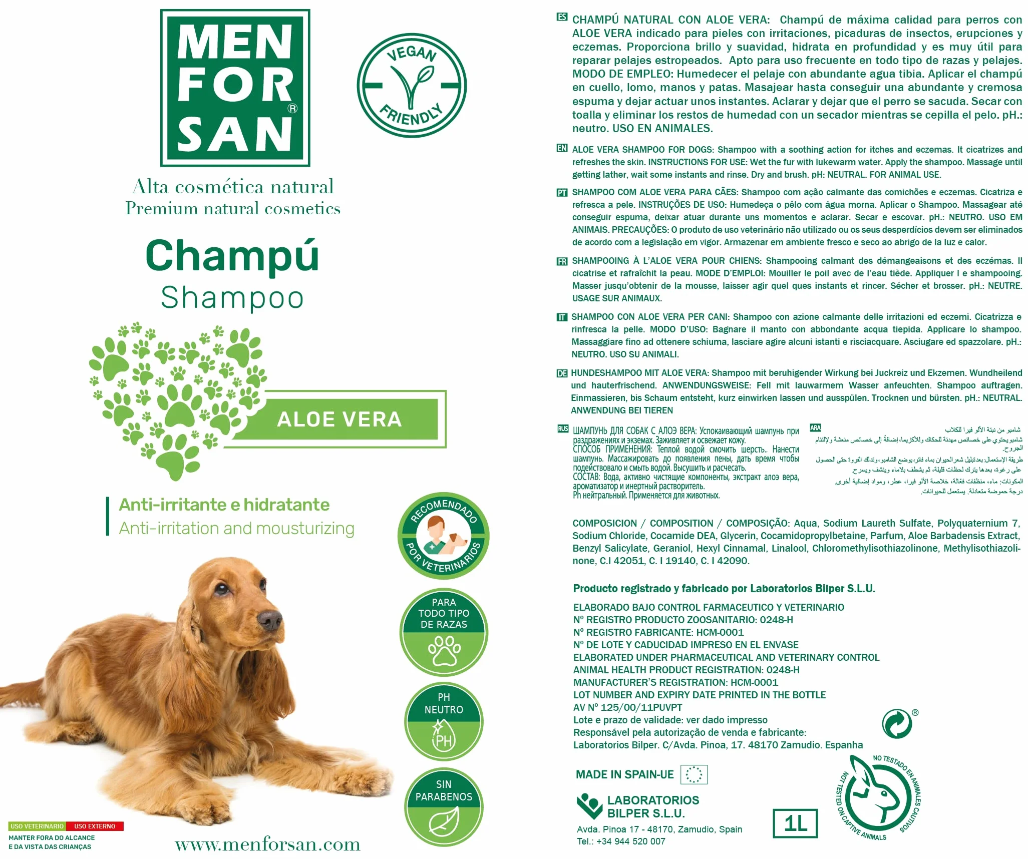 MENFORSAN Aloe Vera szampon dla psów 1 litr - opakowanie 2 szt., zielony