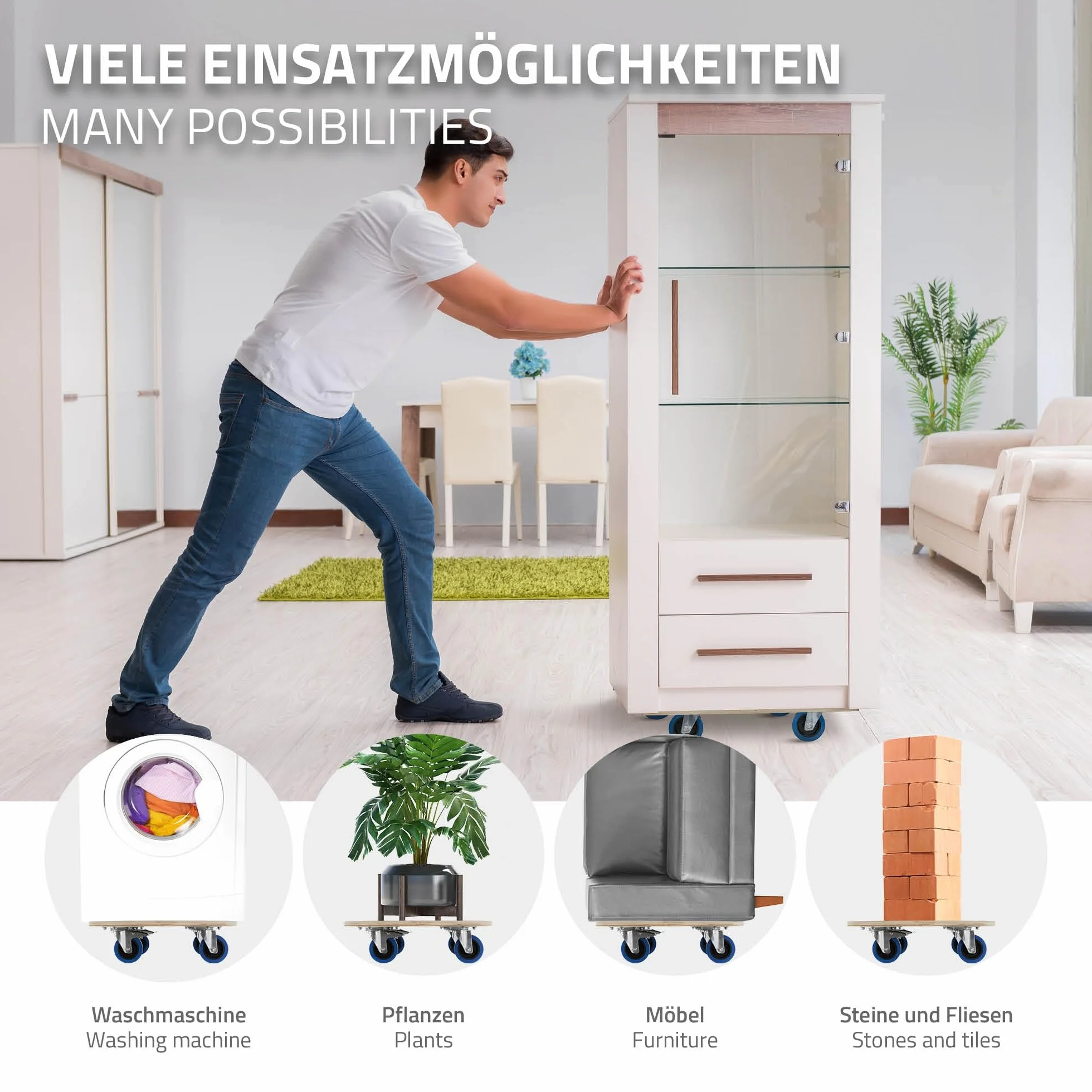 ECD Germany wózek transportowy okrągły Ø87x14,5 cm 800 kg z kołami obrotowymi i hamulcem
