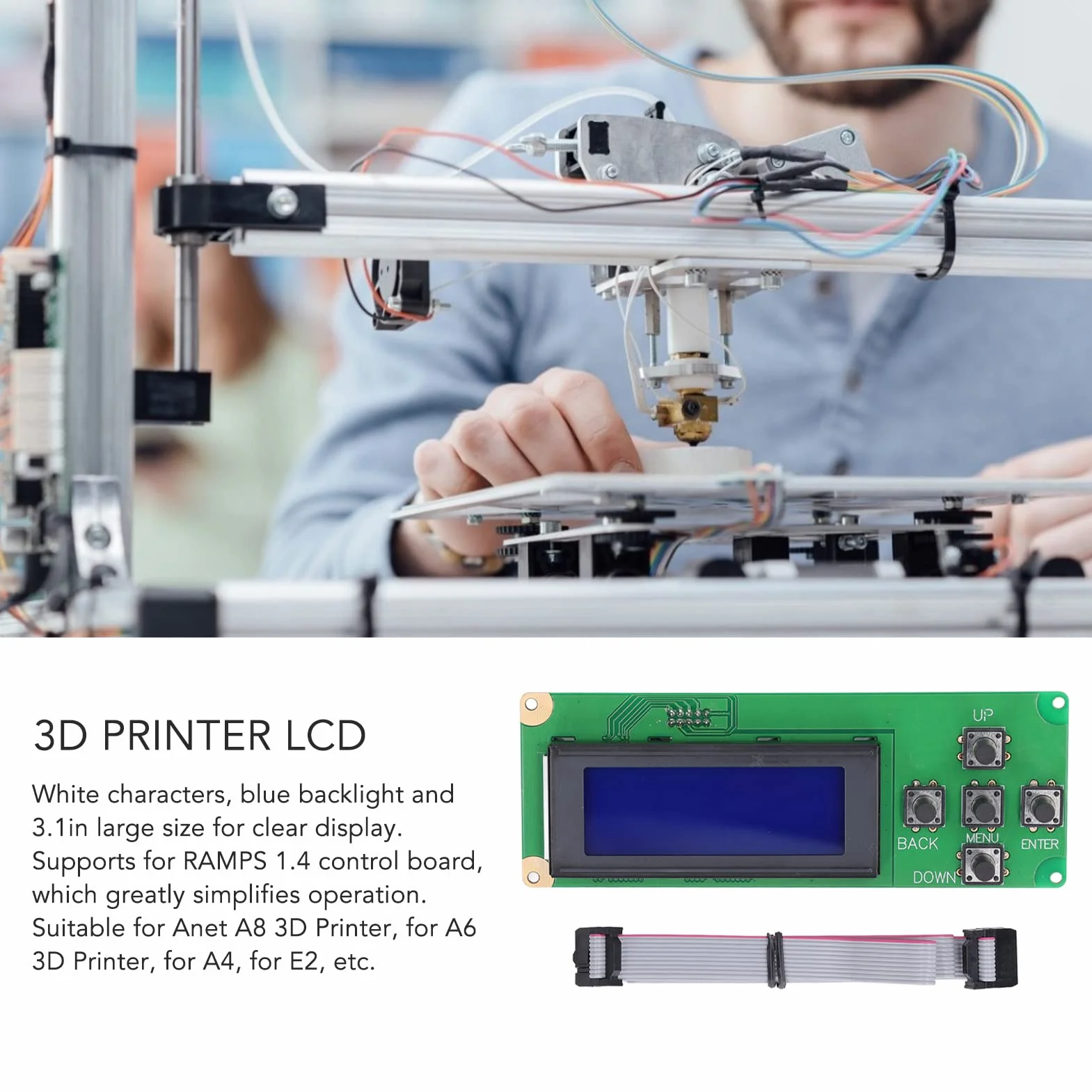Ekran Wyświetlacza LCD 3.1in Wyświetlacz LCD Płyta Sterowania Panel Kontrolera z 5-pinowym Kablem do Anet A8, do A6, do A4