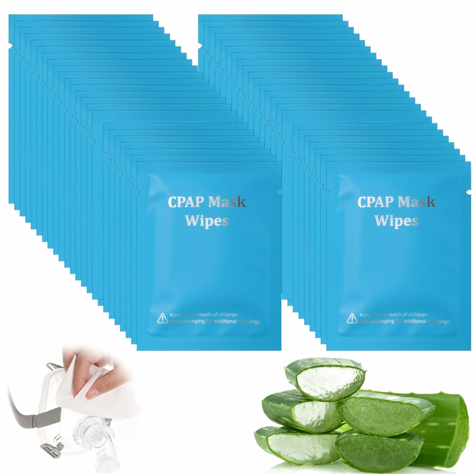 CPAP chusteczki do czyszczenia masek, 50 sztuk, chusteczki do masek z aloesem, chusteczki nawilżane CPAP, szybkie czyszczenie maski CPAP