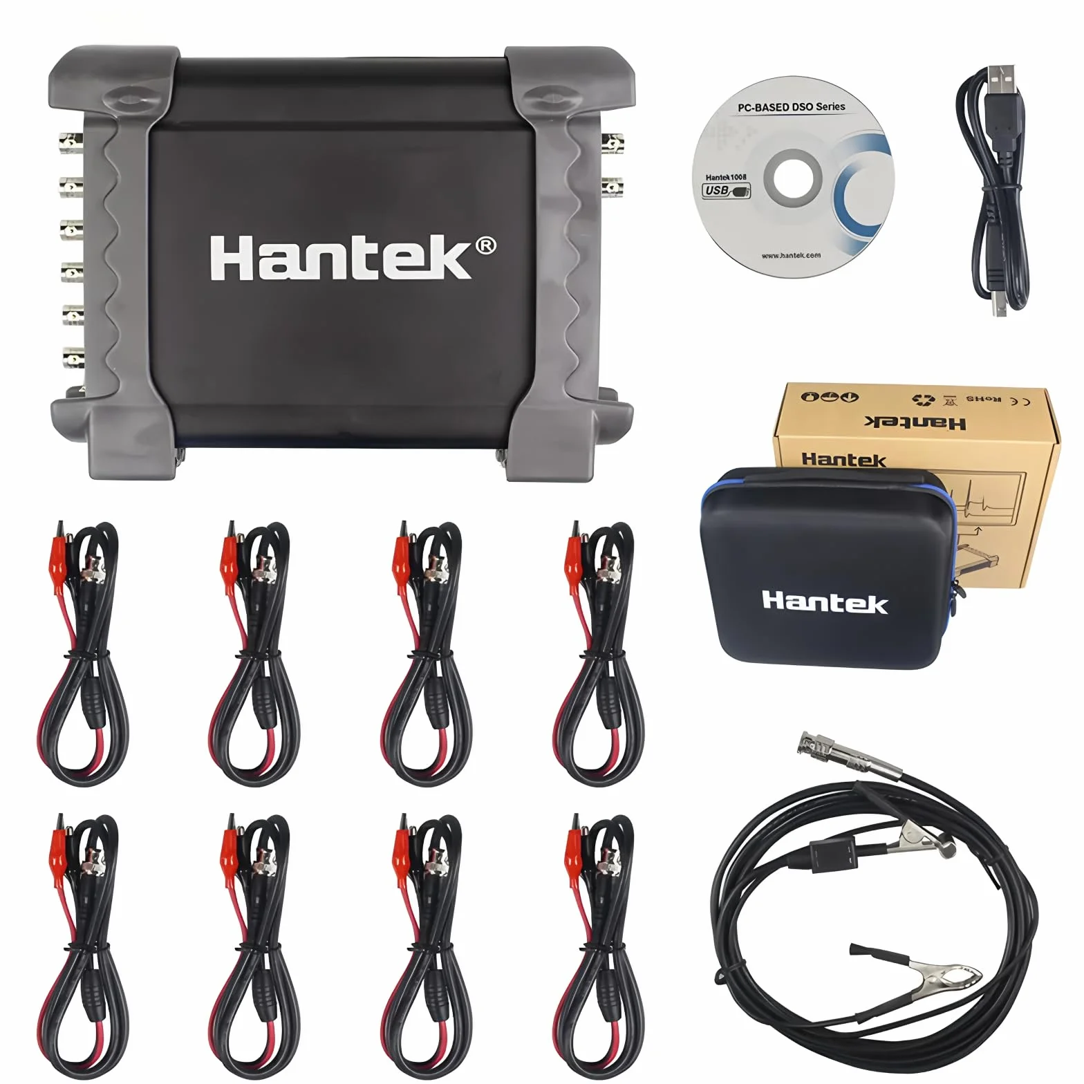 Hantek 1008C+ 8CH Automobilowy Diagnostyczny PC Oscyloskop 2,4 MSa / s USB 2.0 Pasmo 100 tys Program Generator