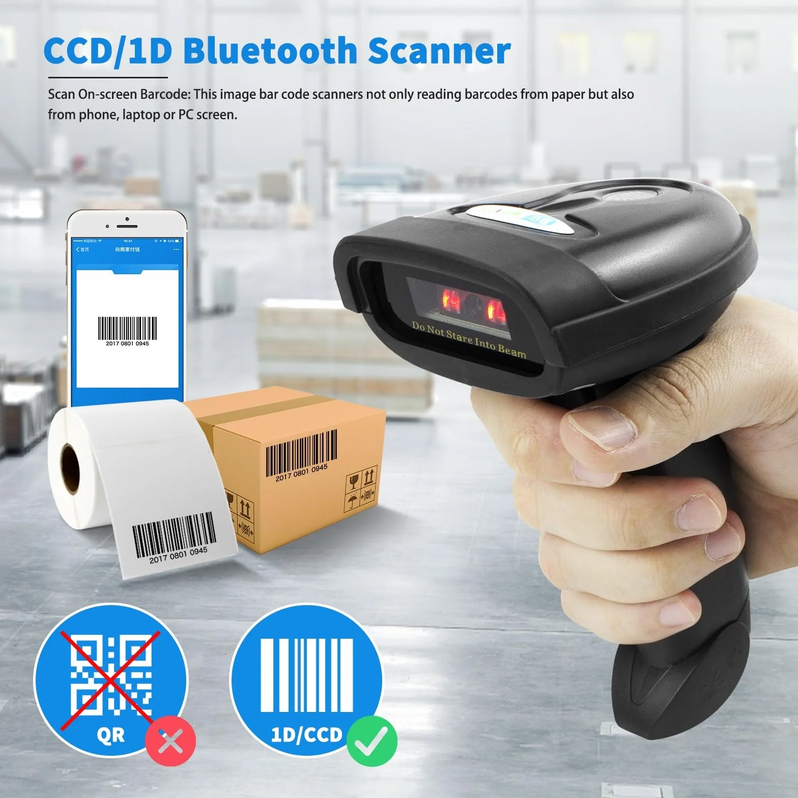 NETUM NT-1228BC Ręczny Skaner Kodów Kreskowych CCD oraz 1D, Bezprzewodowy, z Bluetooth i USB, do Mobilnej Płatności Skanowanie Ekranu Obsługa iOS i Android