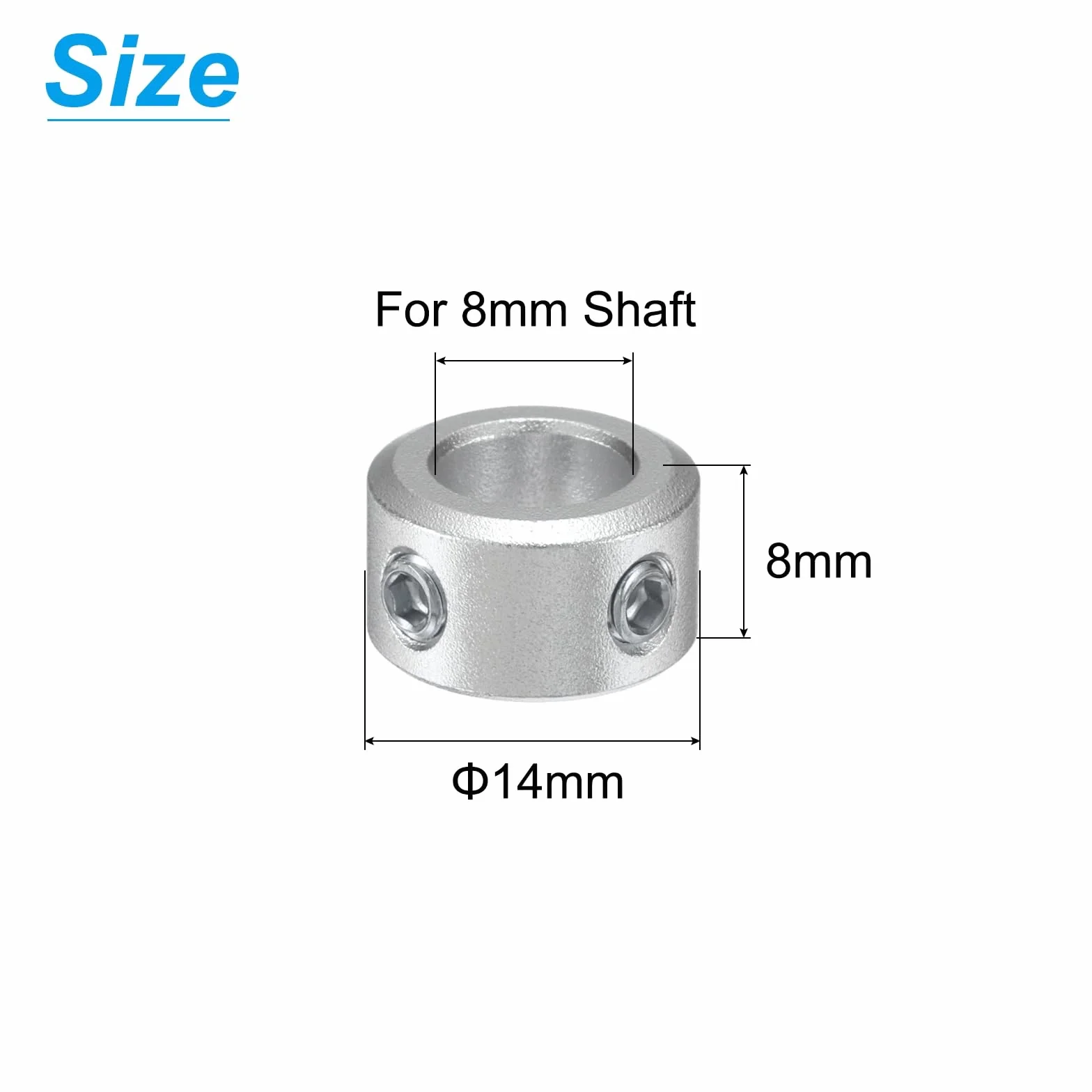 QUARKZMAN Zestaw kołnierzy dzielonych wału 8 mm, 2 szt. Kołnierze blokujące 14 mm OD, grubość 8 mm, kołnierz blokujący ze stopu aluminium ze śrubami mocującymi M4 i jednym kluczem