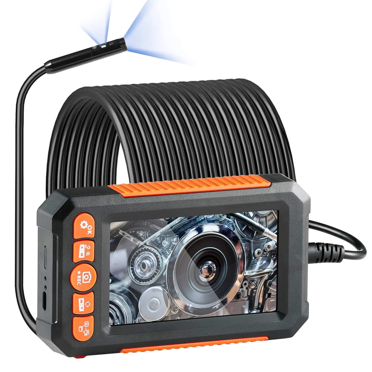 VEVOR Kamera endoskopowa z 8 + 1 lampkami, kabel 15 m, endoskop przemysłowy z podwójną soczewką, ekran 4,3", kamera inspekcyjna 1920 x 1080p, 4-krotny zoom, wodoszczelność IP67, idealna do sanitarnych
