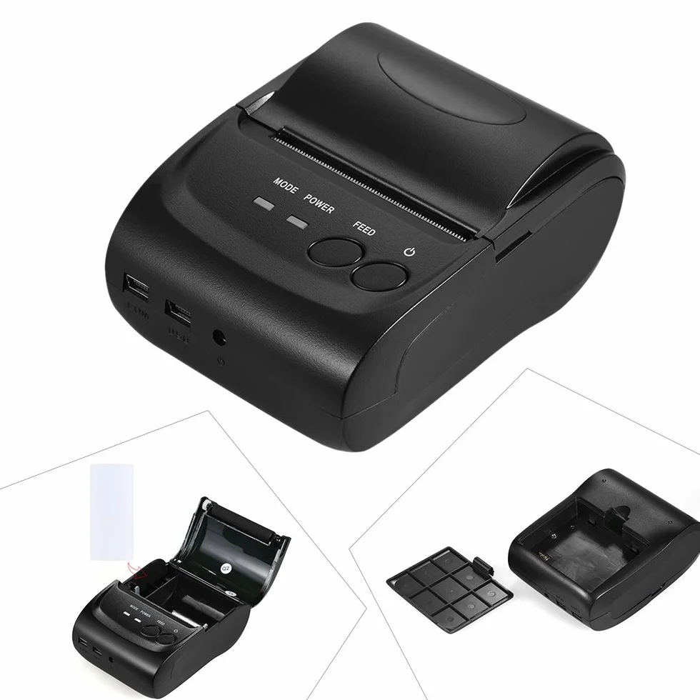 Mini bezprzewodowa drukarka termiczna 58 mm dla iOS Android Windows USB POS Bluetooth 4.0