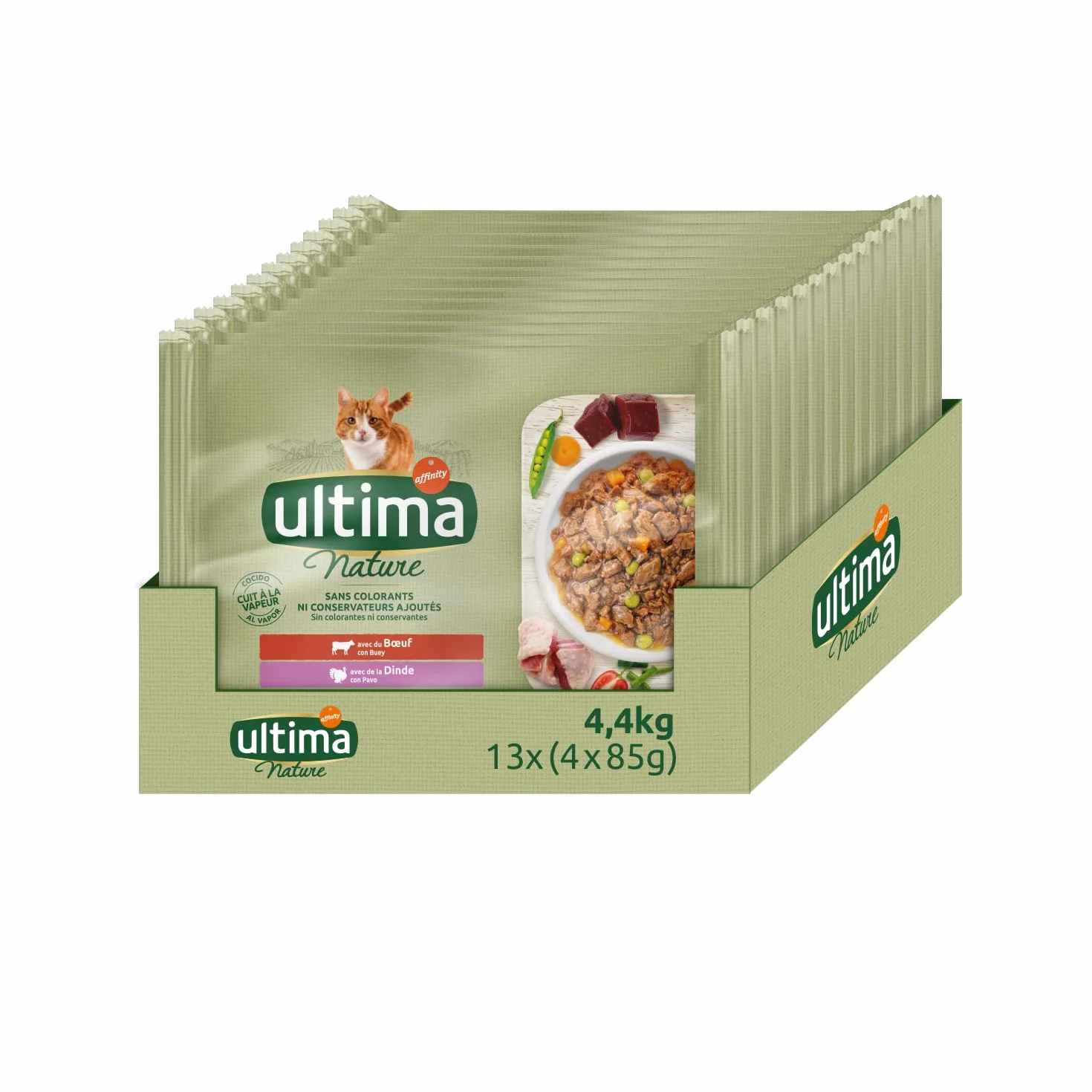 Ultima Nature Mokra karma dla kota z wołowiną i indykiem: 52 saszetki po 85 g - Razem: 4,4 kg