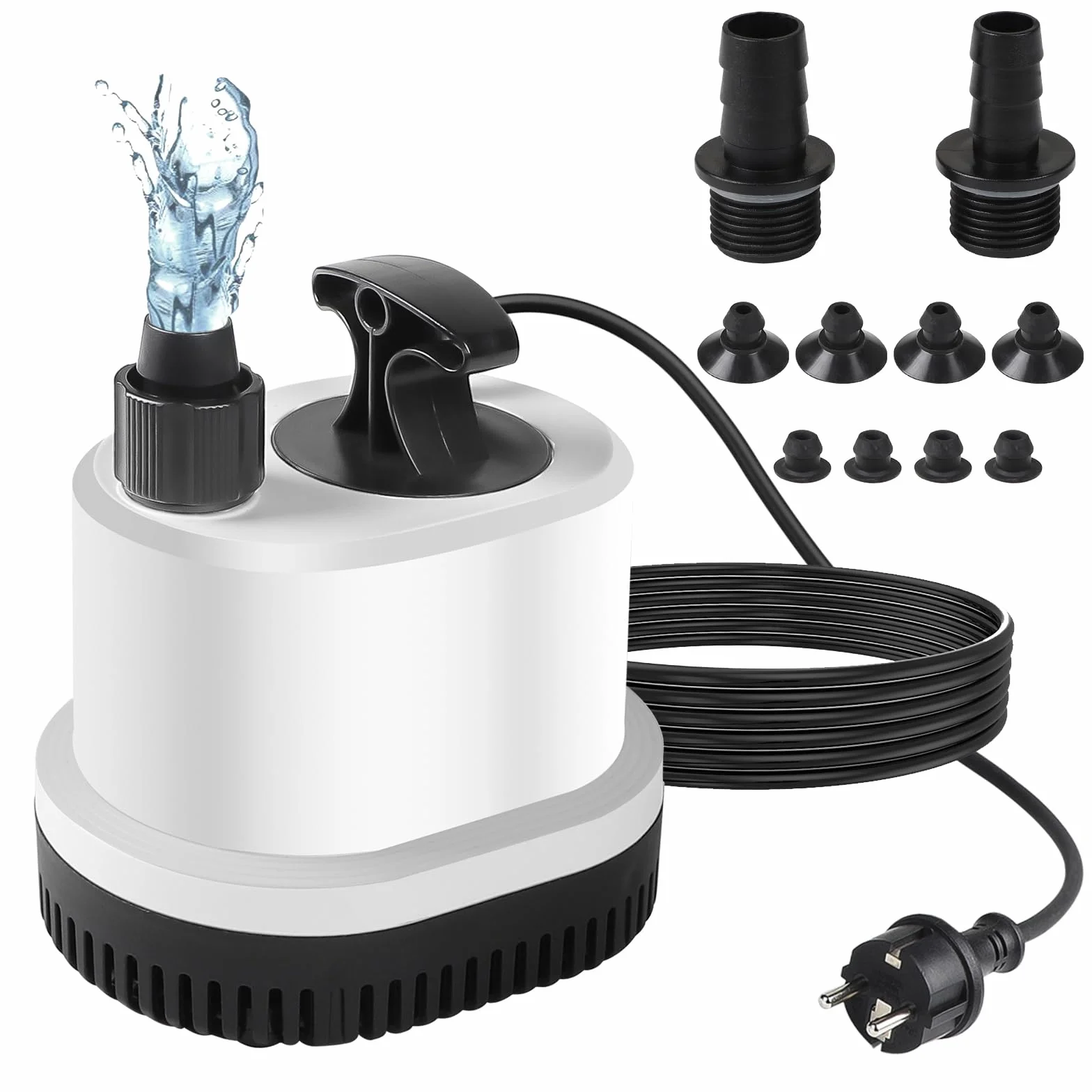 EXLECO Ultra cicha mini pompa wodna do akwarium zatapialna maks. 1500 l/h 25 W 220-240 V pompka zewnętrzna fontanna z kablem 1,6 m z 3 dyszami próżniowa do stawu ogrodowego