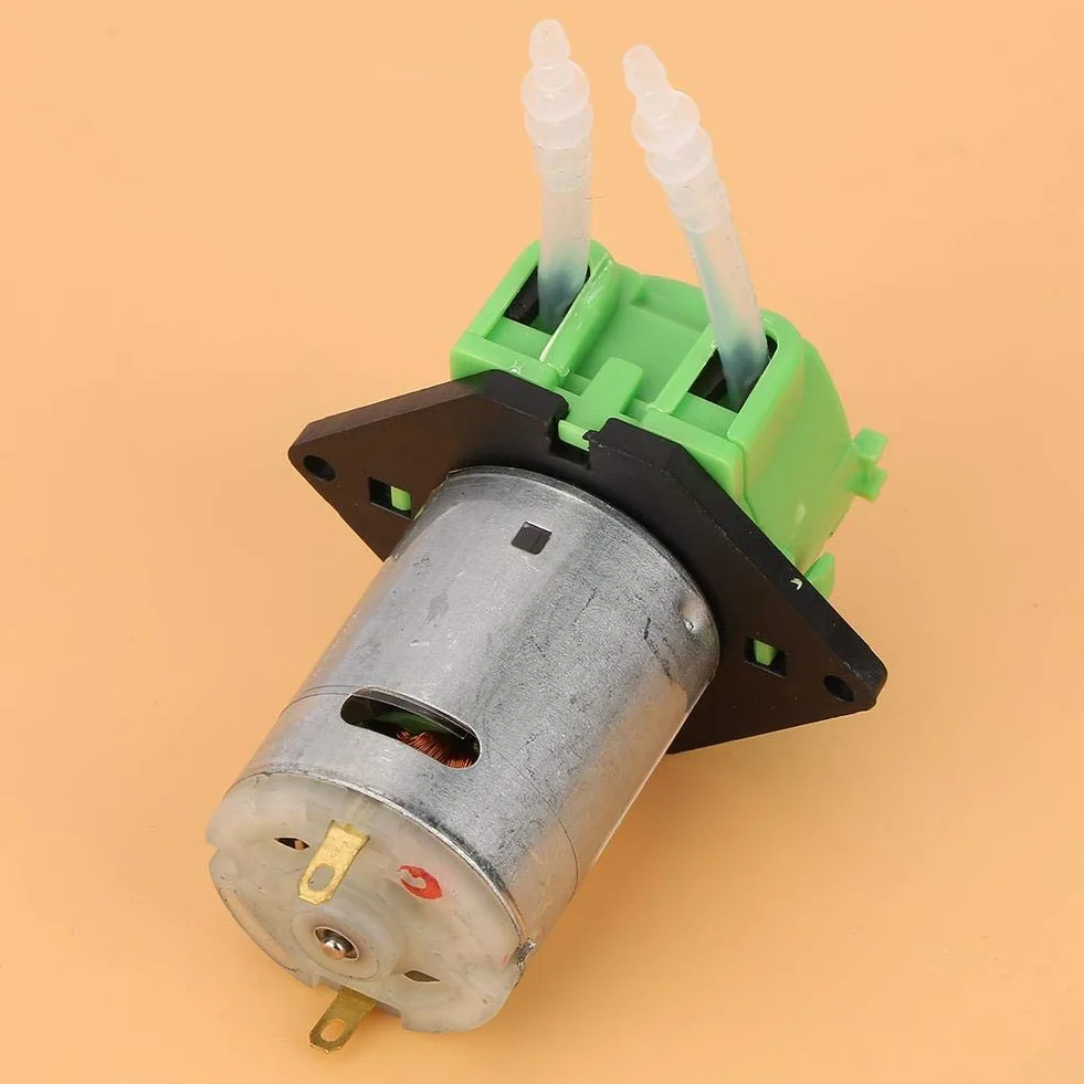 Pompa perystaltyczna 12 V DC Micro Dosing Głowica dozująca Samozasysająca pompa perystaltyczna do cieczy (DIY) 2 * 4 Rurki do laboratoryjnej analizy chemicznej w akwarium (zielona)