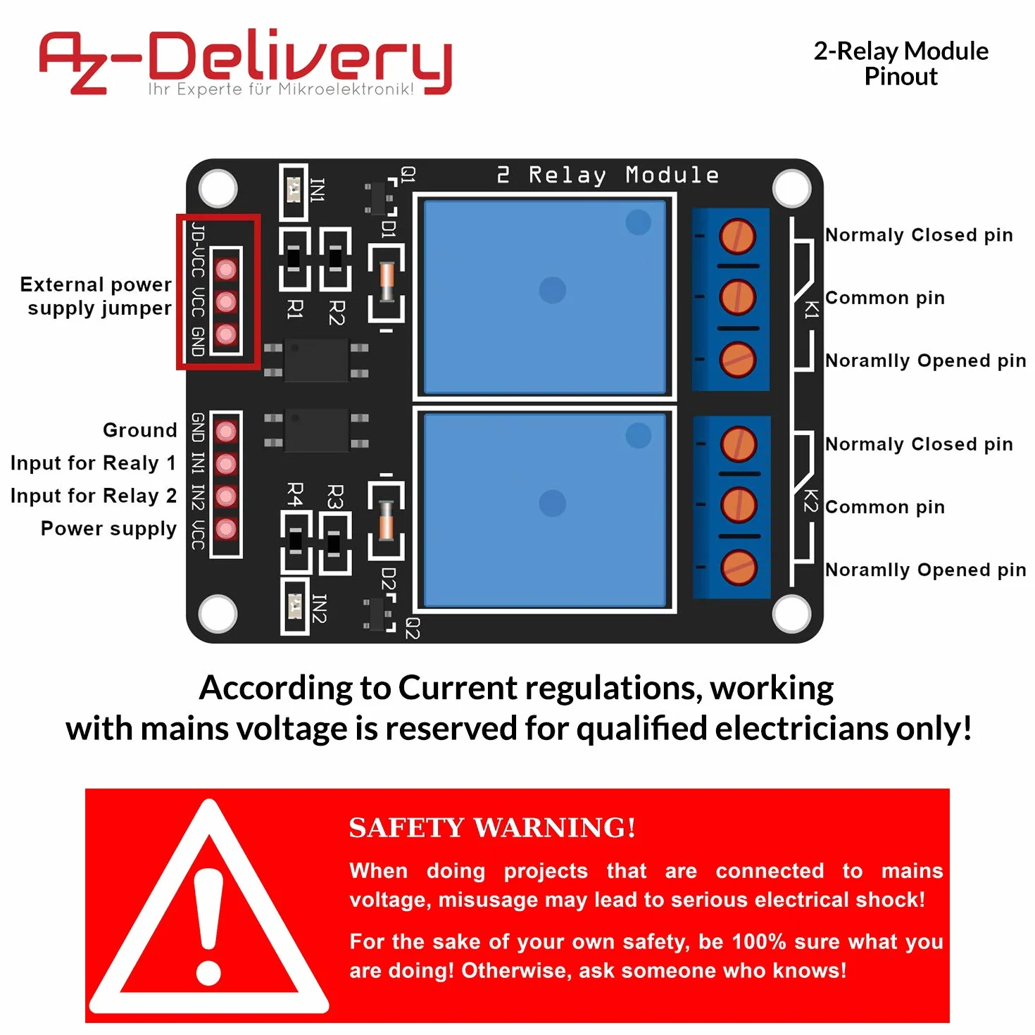 AZDelivery 2-Relay Moduł 5V z Optocoupler Low-Level Trigger kompatybilny z Arduino i Raspberry Pi w tym e-Book!
