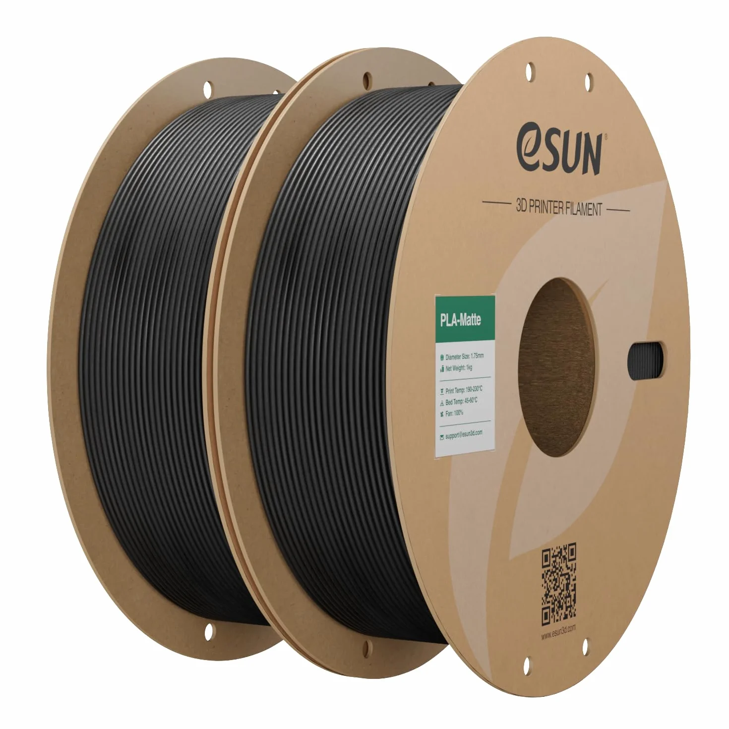 eSUN Upgraded Matte PLA Filament 1.75mm, matowy filament PLA do drukarek 3D, kolor bez połysku, matowa tekstura, 1 kg na szpulę, 2 szpule do drukarek 3D, Ciemny czarny