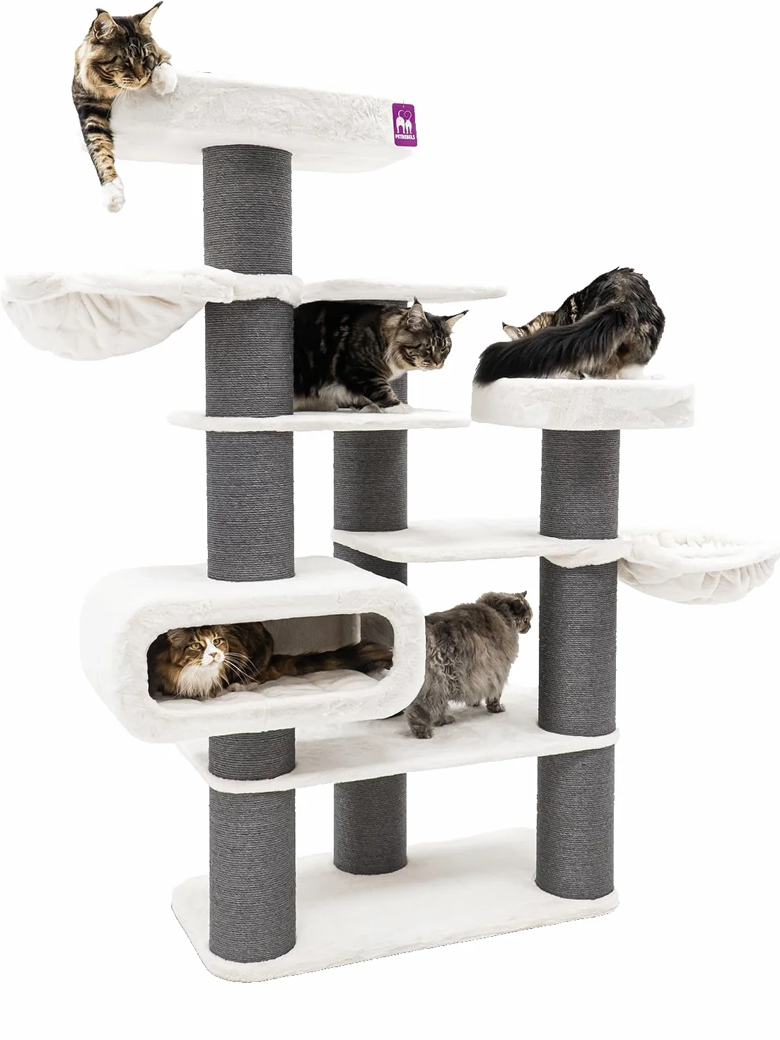 Petrebels Drapak XXL Bengal 199 cm wysokości, wzór Maine Coon drapak dla dużych kotów, kolor biały