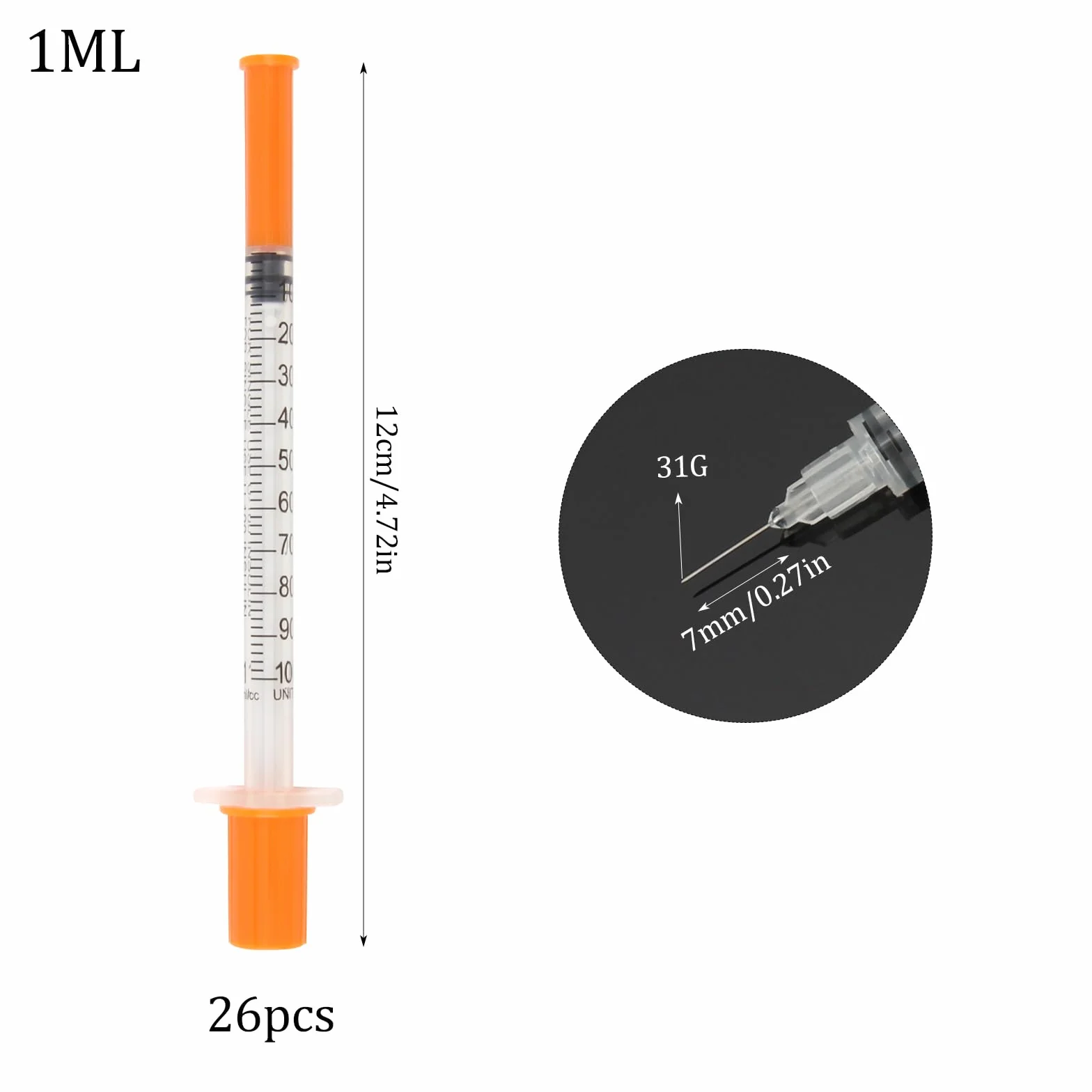 Strzykawka 1 ml 31 G x 8 mm do karmienia zwierząt i precyzyjnych zastosowań laboratoryjnych