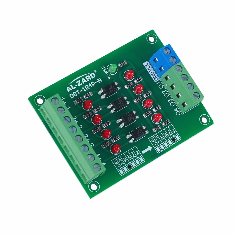 4-kanałowa płytka izolacyjna z optoizolatorami, DST-1R4P-N 5V do 24V, moduł optoizolacyjny PLC, płytka do izolacji sygnałów, mikrokomputer jednoukładowy