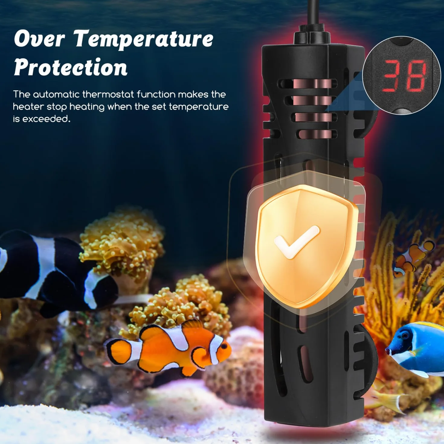 Nobleza - Grzałka do akwarium 10-50 l, 50 W, zanurzalna grzałka do akwarium, bezpieczna grzałka do akwarium, zewnętrzny regulator temperatury (15-35°C)