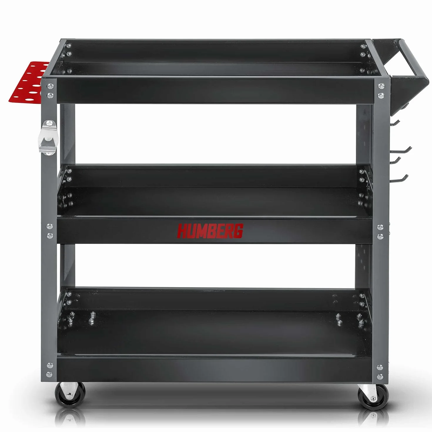 Humberg Wózek Warsztatowy do Garażu - 3-Poziomowy z 6 Haczykami - Udźwig do 300 kg - Stal i Aluminium 80 x 35 x 73 cm