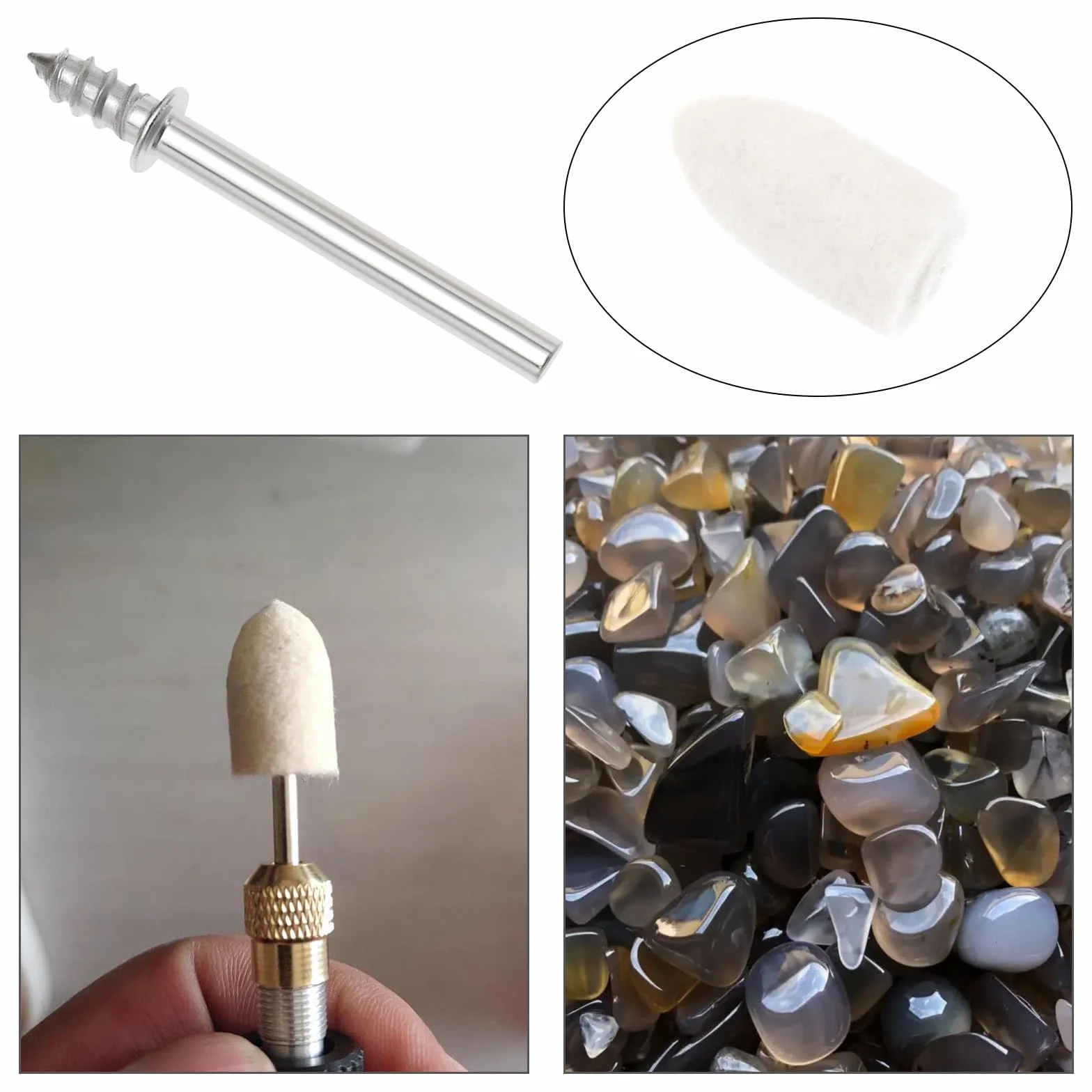 Create idea Zestaw 41 szt. filcowych końcówek polerskich, 10 x 20 mm, stożkowa filcowa głowica polerska z drążkiem 3,17 mm do metalu, kamienia, szkła, ceramiki, polerowania, narzędzie obrotowe, białe