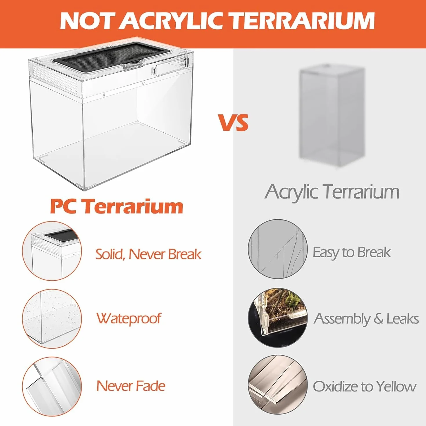 360° Terrarium PC dla gadów, 30*18*22cm Przezroczysta skrzynka karmiąca dla ślimaków, owadów, żółwi wodnych, ptasich pająków, skakunek, gekona lampurskiego, smoka brodacza, żaby (12*7*9 cali)