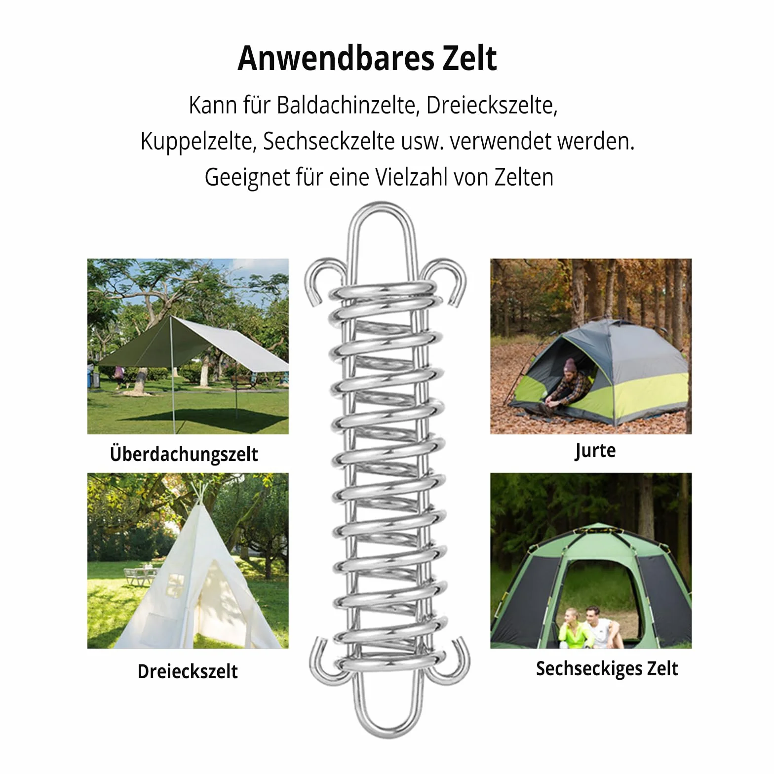 Koboko 4 zestawy sprężyn naciągowych z hakami, stal nierdzewna, wysoka wytrzymałość, zestaw do bezpiecznego montażu namiotów kempingowych, markiz i zewnątrz