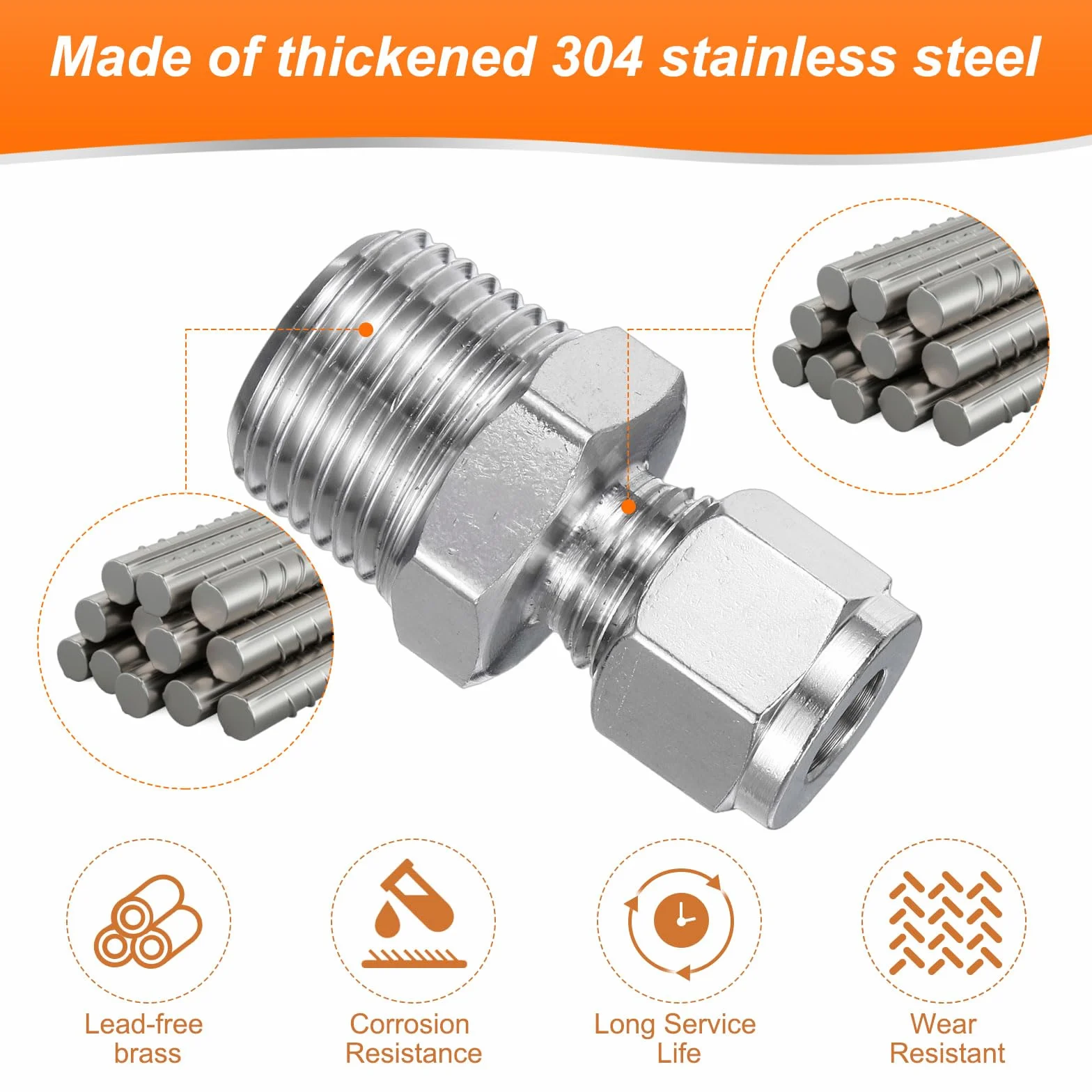 Rura kompresyjna ze stali nierdzewnej 8 mm OD 1/2" NPT gwint męski adapter złączka zaciskowa