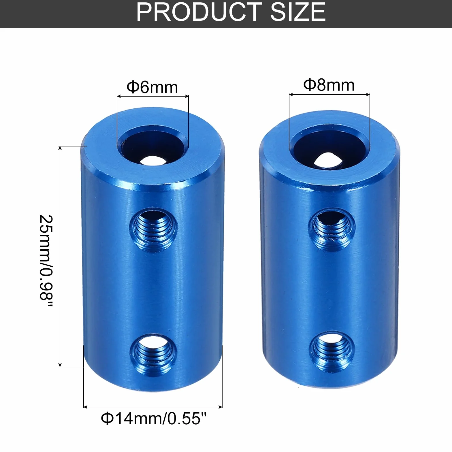 QUARKZMAN Sztywne sprzęgło śrubowe 6 mm do 8 mm, sprzęgło wału, dł. 25 mm x śr. 14 mm, zestaw łączników stalowych do drukarki 3D, "zrób to sam", z 8 śrubami klucza sześciokątnego, 2 sztuki