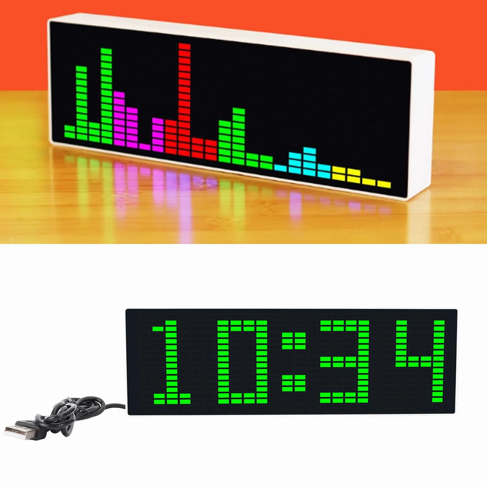 Wyświetlacz Widma Muzycznego, Analizator Muzyki LED, Analizator Widma Audio, Rhythm Light Level Sensor Clock Wyświetlacz, 12 Dynamicznych i 7 Efektów Kolorowych