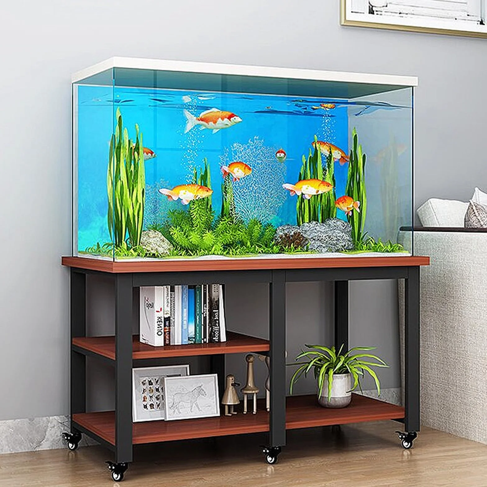 Stojak na terrarium z kołami, wykonany z wytrzymałej stali, ze stojakiem na akwarium, duża nośność, nadaje się do sklepów zoologicznych i domów (czarny, 40 x 30 cm/15,7 x 11,8 cala)