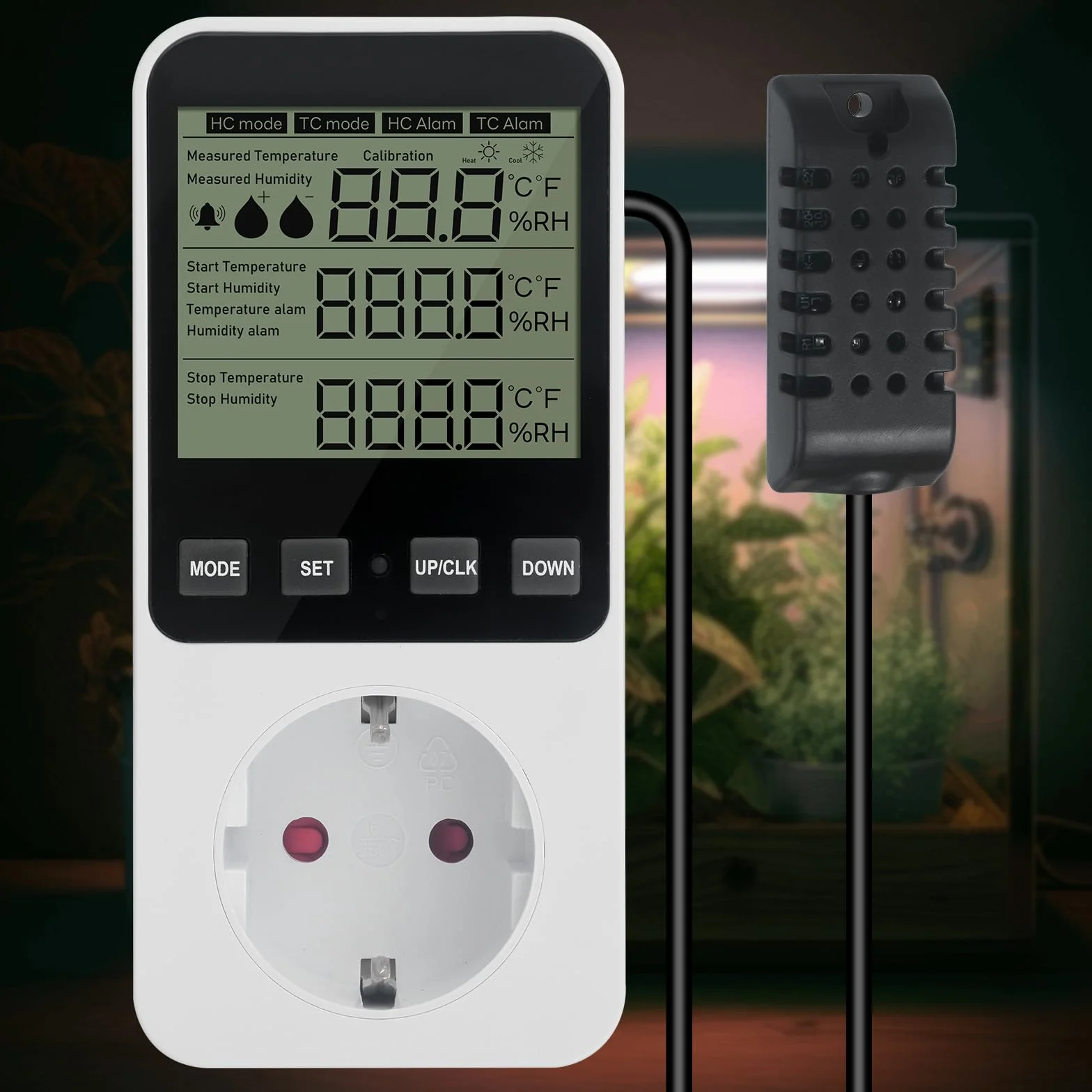 Regulator wilgotności cyfrowy 230 V z czujnikiem i alarmem