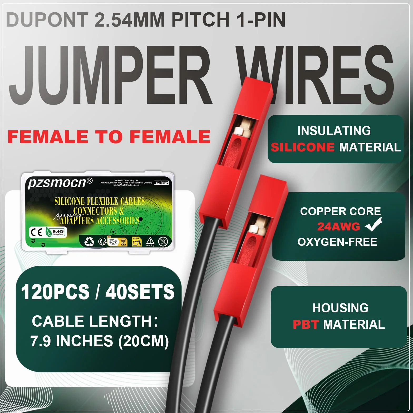 Elastyczny silikonowy kabel Jumper Wire 24AWG 20 cm 40 sztuk do złączy Dupont 2,54 mm