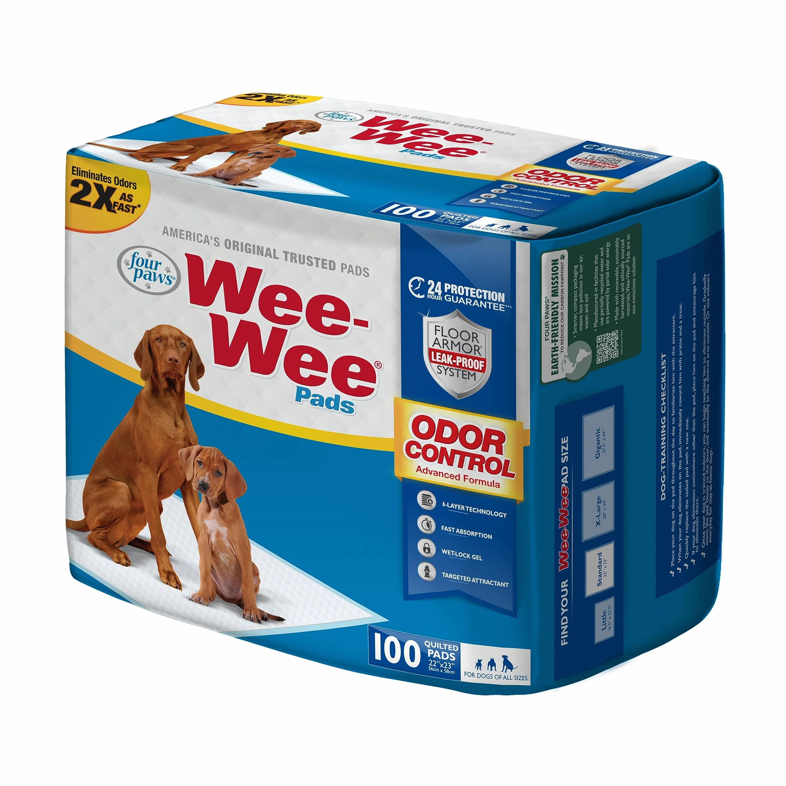 Four Paws Wee-Wee – zaawansowana formuła, bezzapachowe podkładki do moczu dla psów i szczeniaków, szczelne, trening nocnika, ochrona podłogi, 56 x 58,4 cm, 100 sztuk