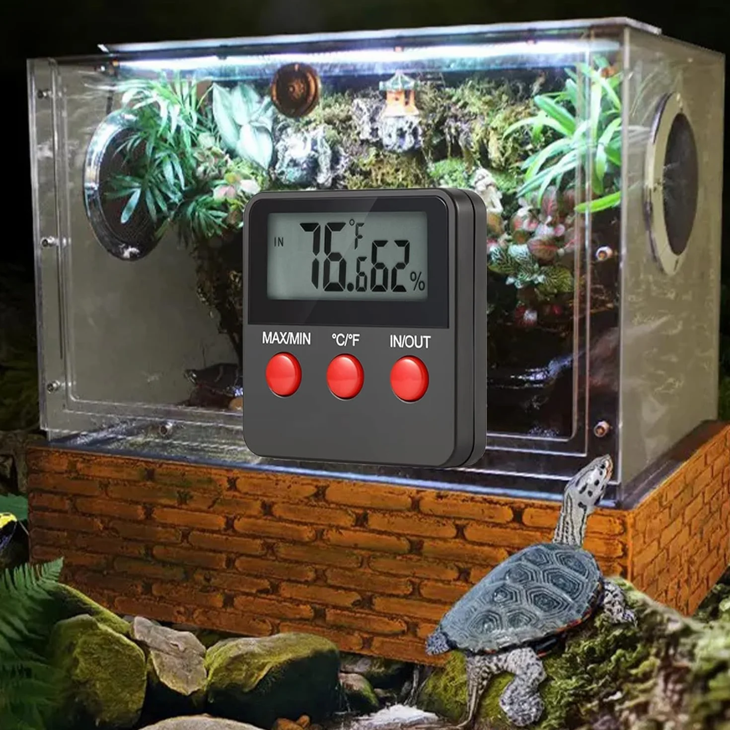 GERUI Cyfrowy termometr/higrometr, pomiar temperatury wewnętrznej, przenośny hydrometr, wilgotność, do terrariów, gadów, zwierząt domowych, salonu