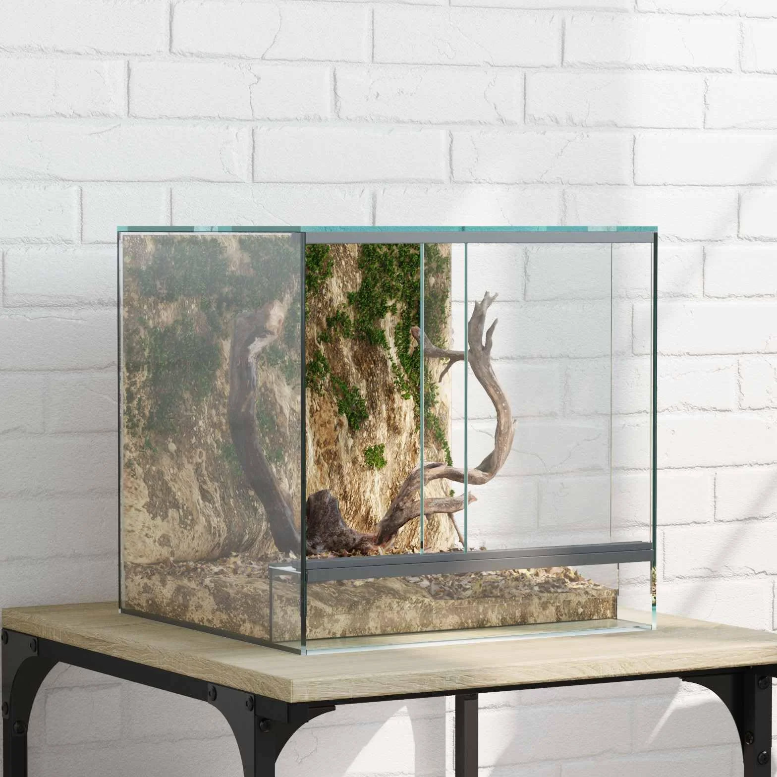 Terrarium domek dla gadów ze szkła 30 x 30 x 30 cm z drzwiami przesuwnymi i wentylacją, stabilny wiwarium dla płazów i terrarium pustynnego, przezroczyste siedlisko z widocznością dookoła do