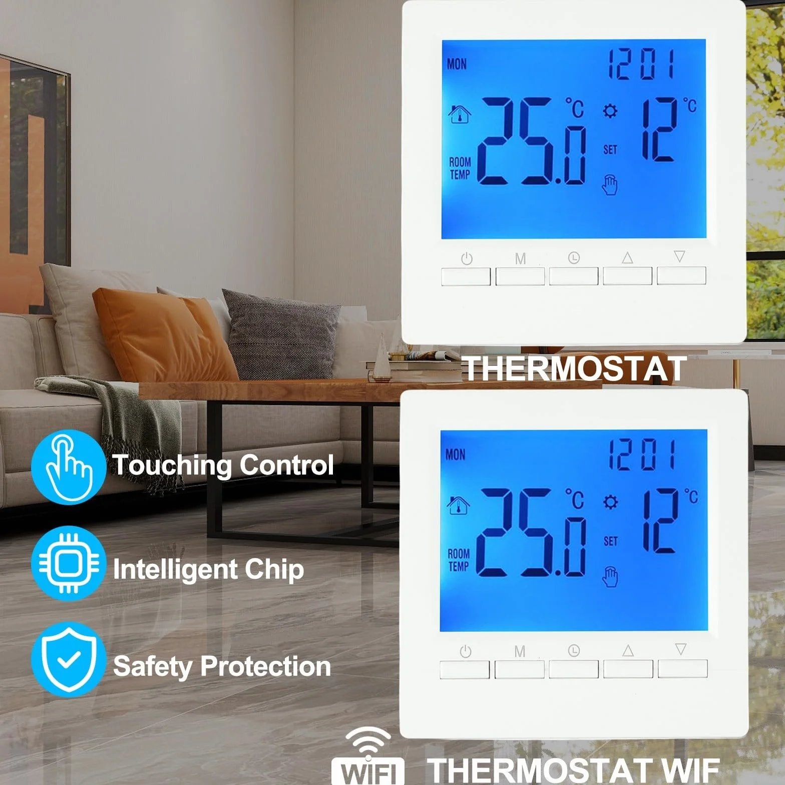 Termostat programowalny cyfrowy sterownik z wyświetlaczem LCD montowany na ścianie regulator temperatury