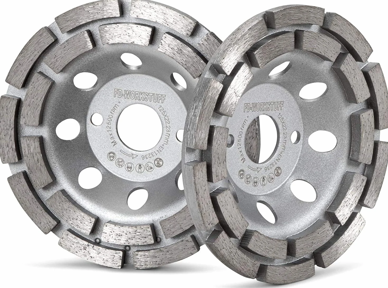 Zestaw 2 szlifierek diamentowych Ø 125 mm x 22,2 mm 2 rzędy do betonu granitu kamienia