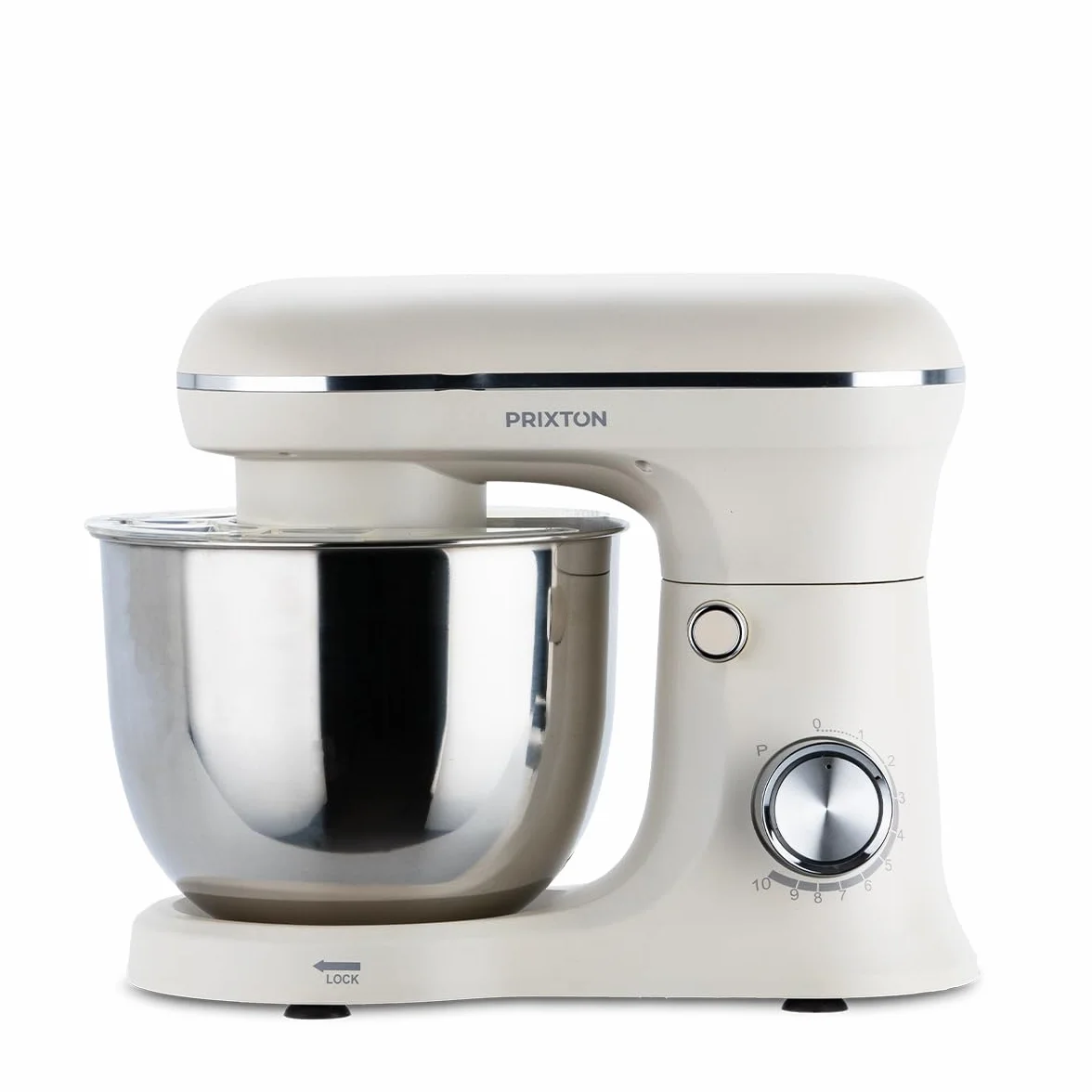 PRIXTON KR250 mikser do ciasta o mocy 1500 W, 10 prędkości, 5-litrowa miska ze stali nierdzewnej, 3 akcesoria, przezroczysta pokrywa (kremowo-biała)