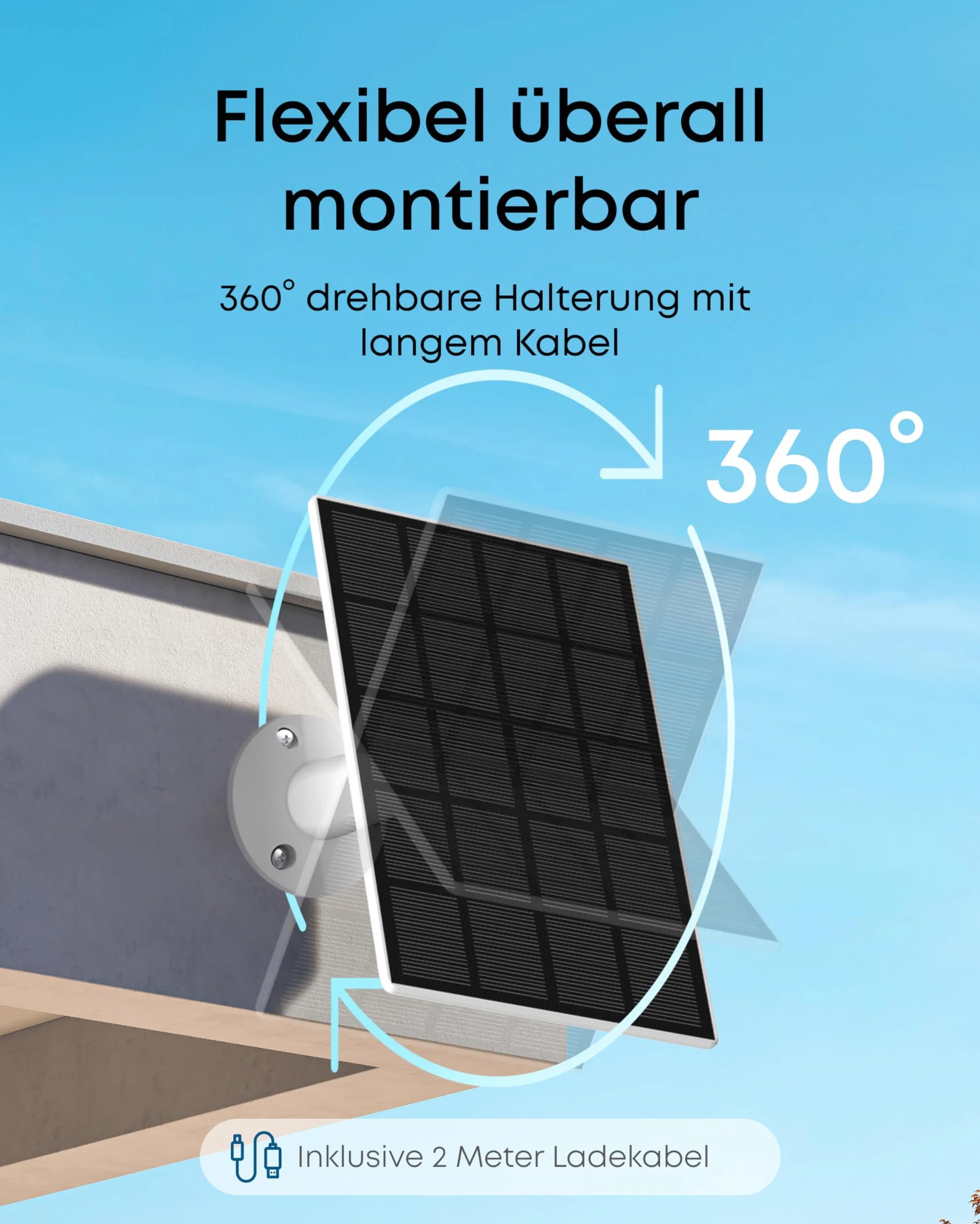 Panel słoneczny eufy C10 (3 W), kompatybilny z dowolną kamerą eufyCam, ciągłe zasilanie, odporny na warunki atmosferyczne IP65 do monitoringu zewnętrznego i ładowania kamer, panel słoneczny 3 W