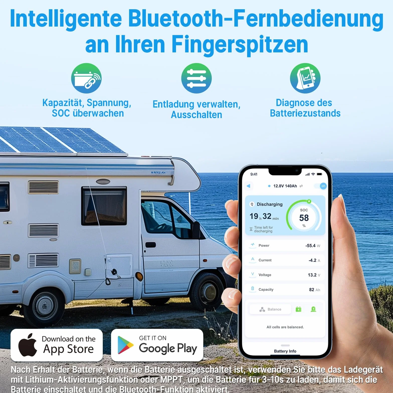 Redodo 12V 140Ah LiFePO4 Bluetooth Akumulator głębokiego cyklu 1792Wh BMS 150A H190 189mm